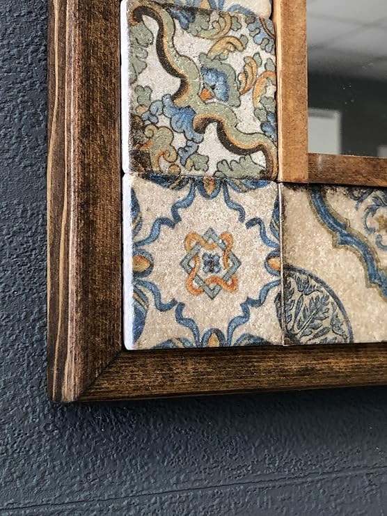 Oscar Stone Decor Solid Frame Mosaic Stone Mirror 43 CM X 63 CM (Morocco-Ethnic Pattern) Dresuar Console Mirror