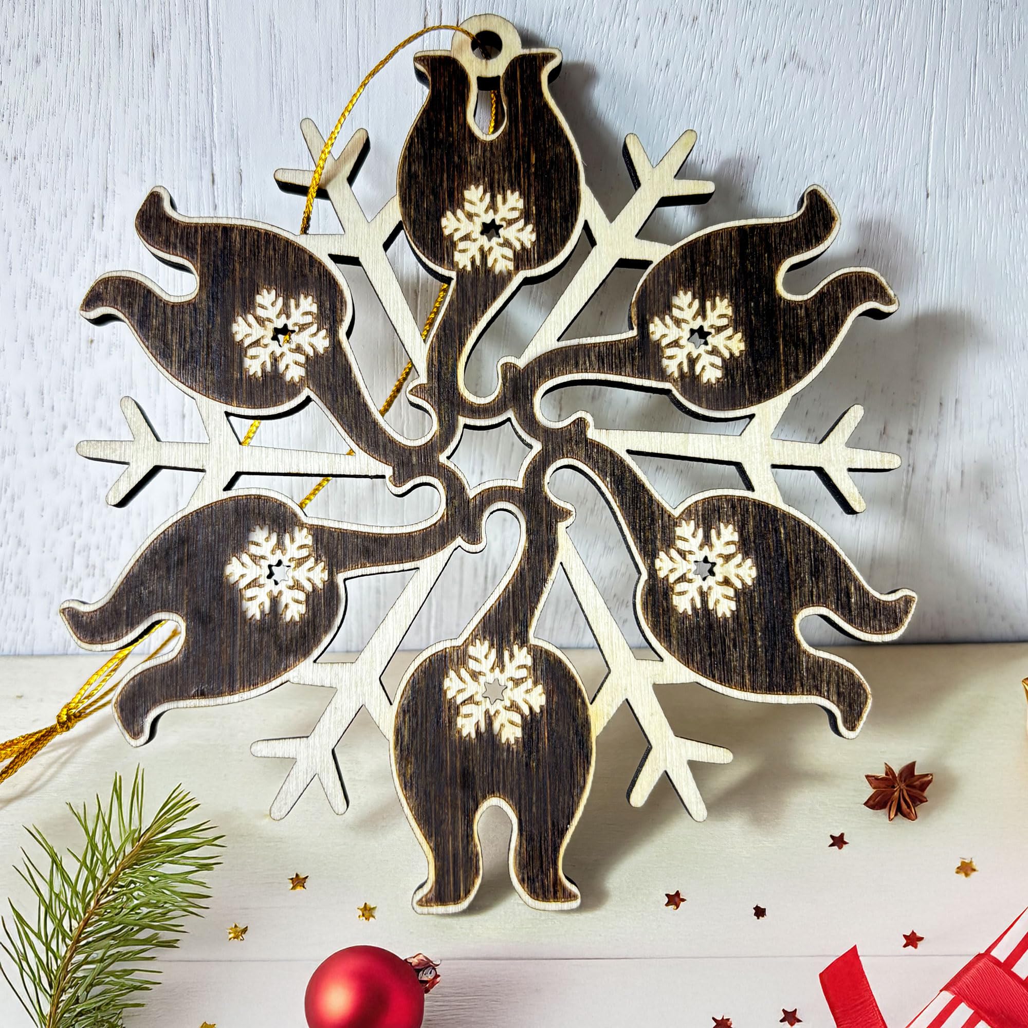 Black Cat Butt Snowflake Wooden Ornament - Funny Cat Lover Holiday Decor - Unique Christmas Tree Hanging Ornament for Pet Lovers - Black Kitten Xmas