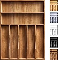 Vista 12 de Organizador de cajones extensible de acacia para cubiertos y utensilios, bandeja de cubiertos de madera de acacia ajustable en cajón para cubiertos