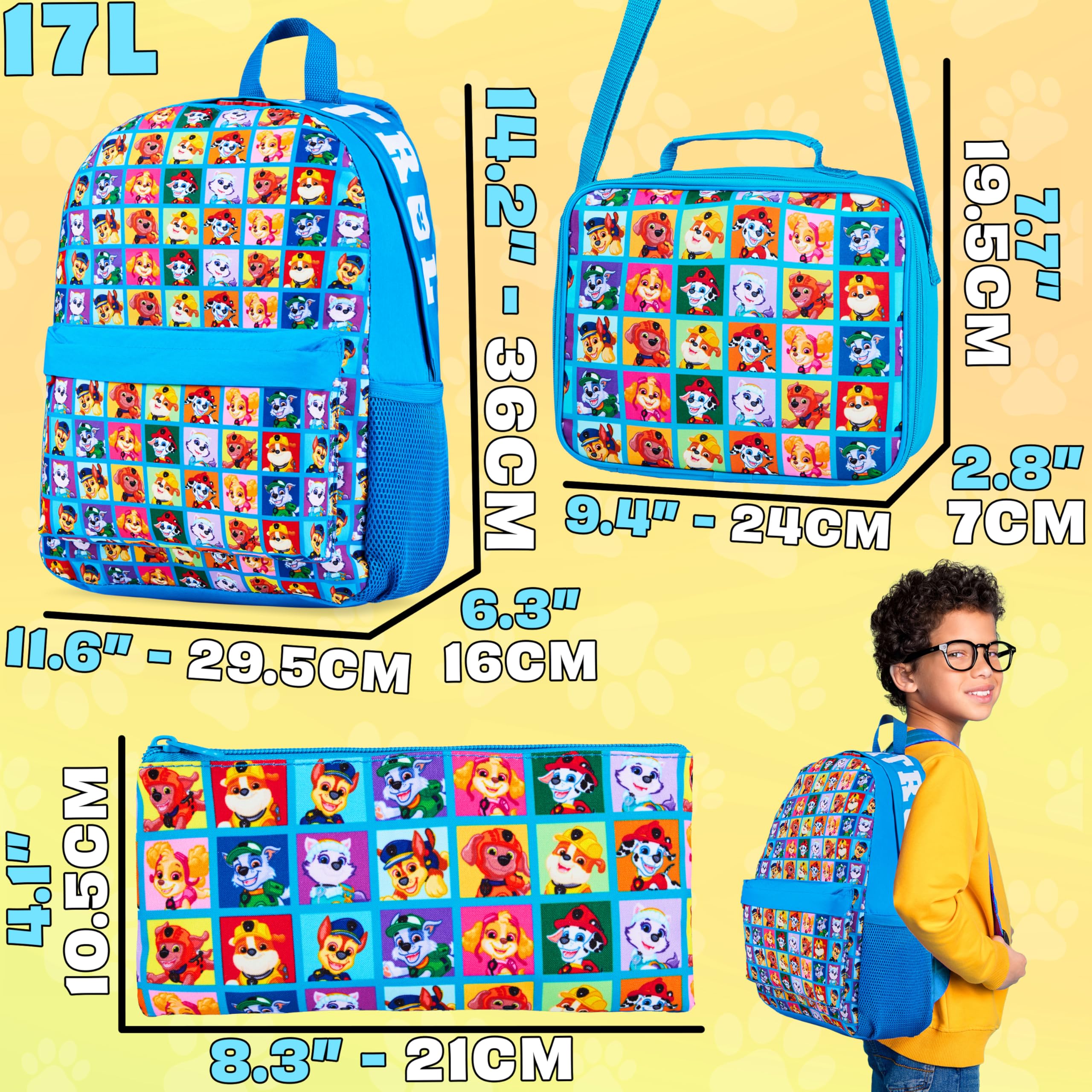 Paw Patrol Mochila Escolar Niña Niño Set Bolsa Infantil Guarderia Preecolar con Botella Agua Estuche Niño Bolsa Almuerzo Chase Skye