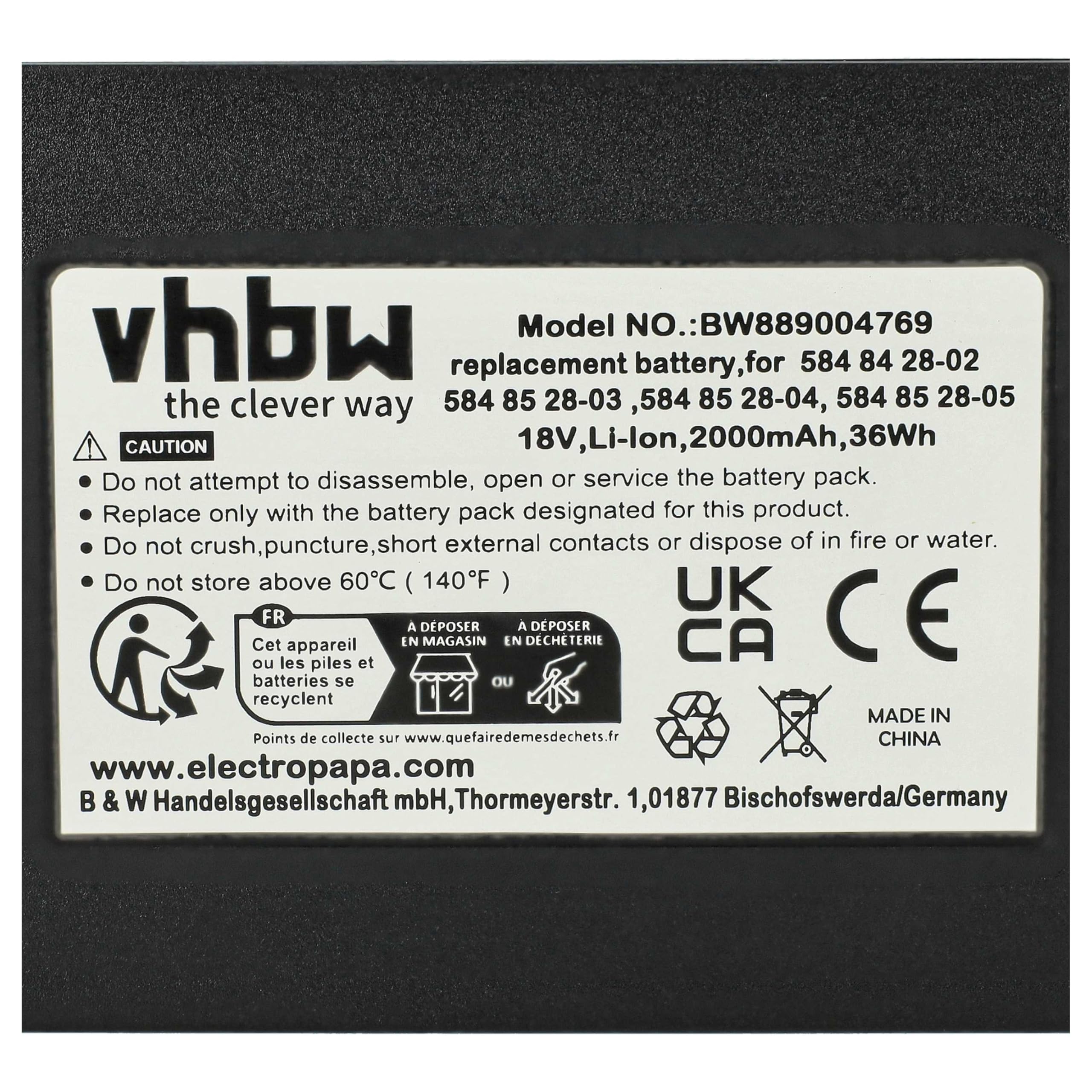 vhbw batteria compatibile con McCulloch ROB 800, S400, 500, 600 robot tagliaerba 2Ah 18V Li-Ion