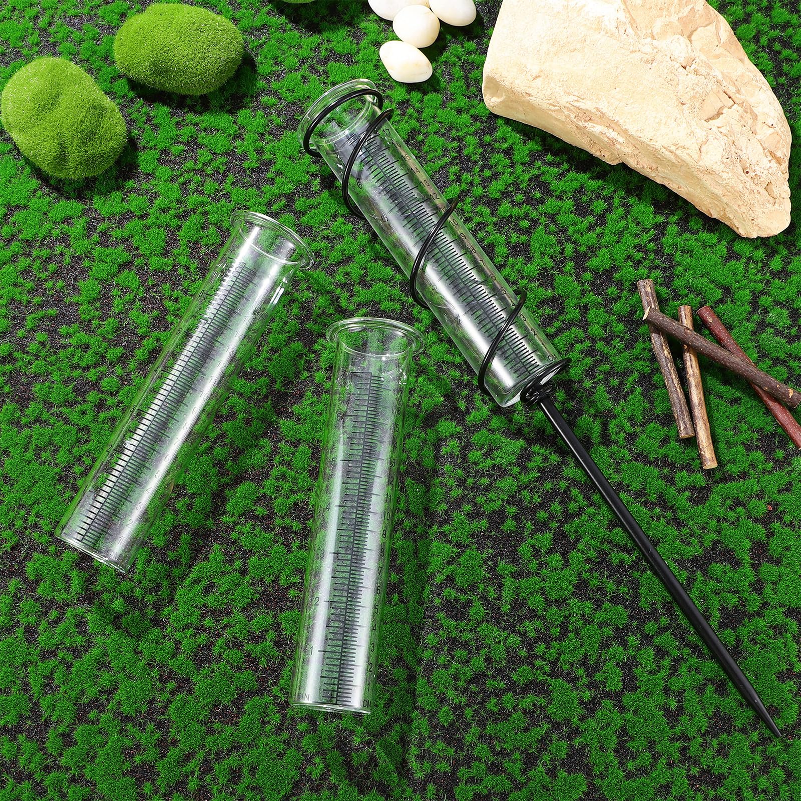 TOYANDONA Glas Regenmesser Mit Abnehmbarer Spirale Aus Eisen Und Ersatzmesszylindern Doppelter Skala Installieren Für Garten Außenbereich Und Rasen