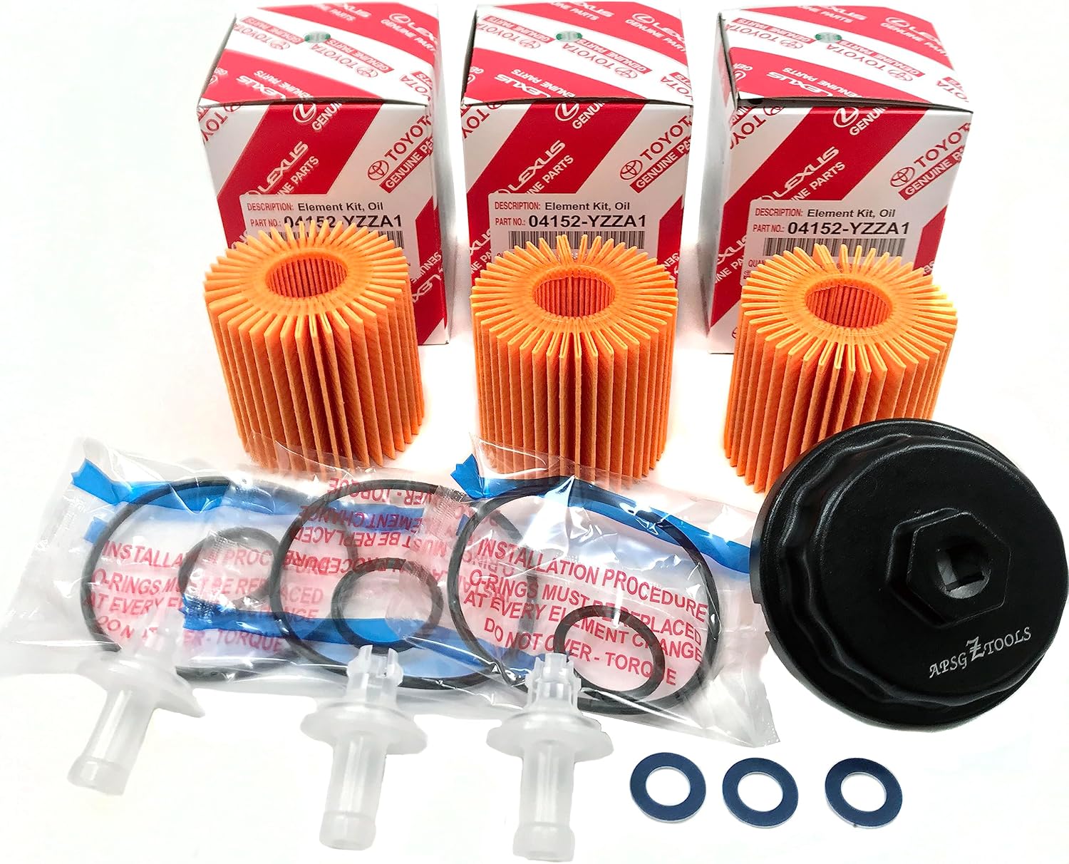 OEM GENUINE 04152YZZA1 OIL FILTERS x 3 with APSG CRUSH WASHERS and