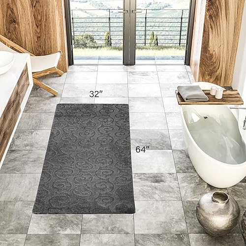 Vista 61 de Alfombra lavable a máquina para cocina y baño, diseño de voluta, color gris, respaldo antideslizante de gran