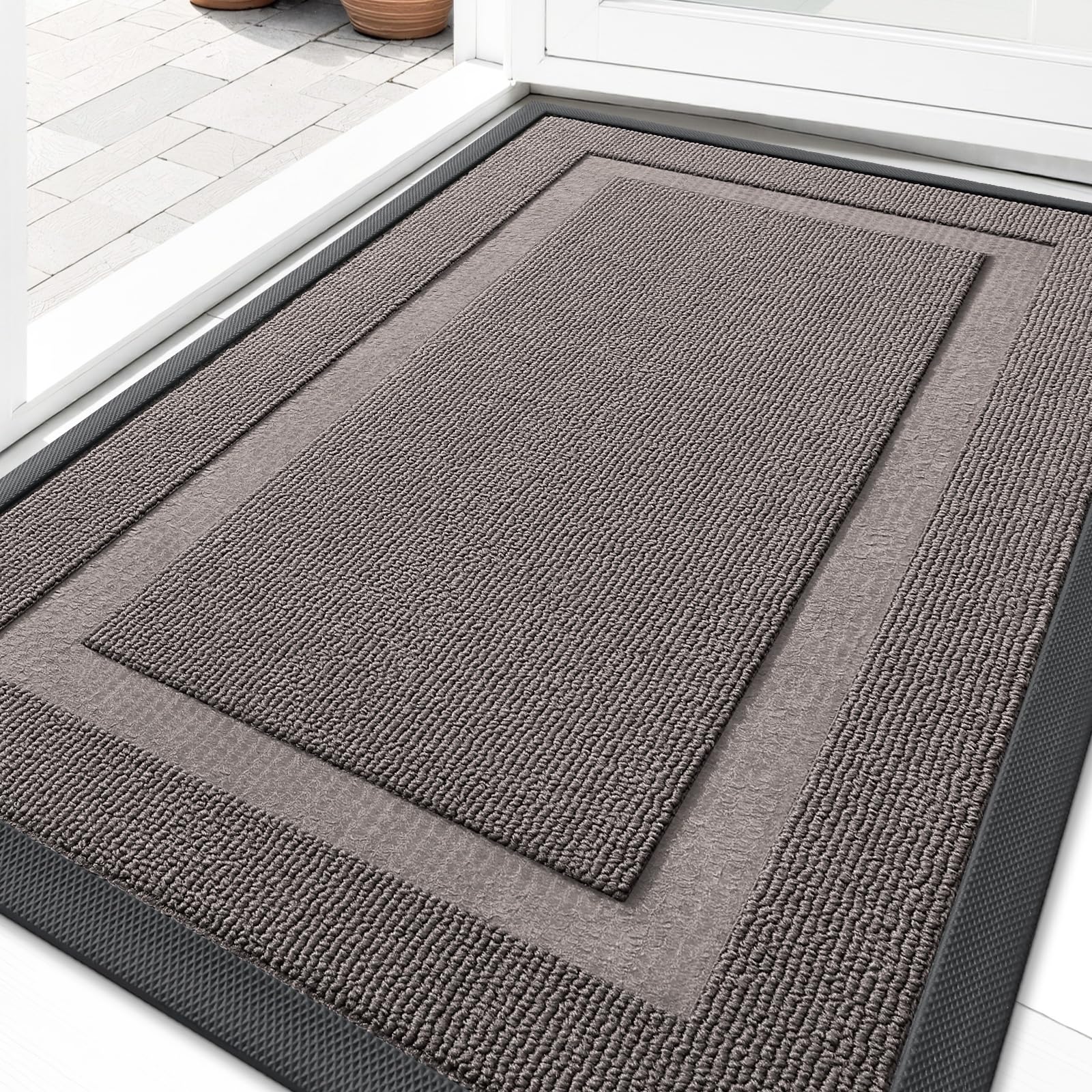 OLANLY Front Door Mat Outside 33x21, All-Season Heavy-Duty Rubber Doormat | Taupe, Absorbent, Stain and Fade Resistant, Waterproof Non-Slip Backing, Low-Profile Indoor Outdoor Floor Mat for Entryway