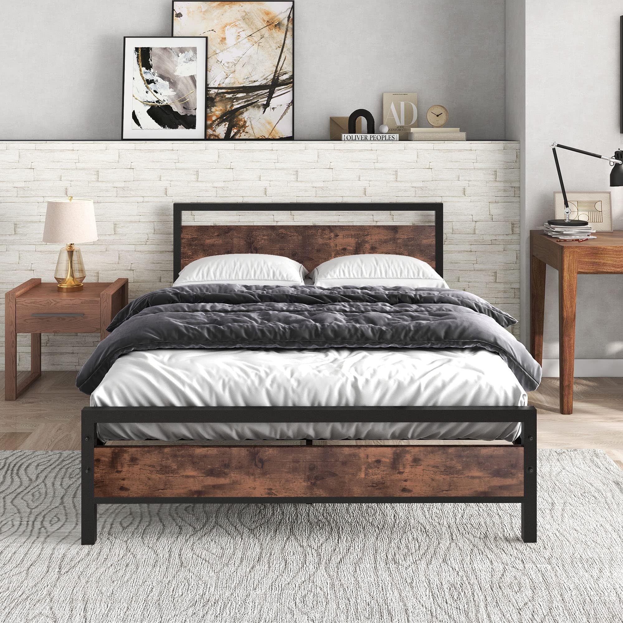 JELUTE Metal Platform Bed Frame 120 x 200cm with Wooden Headboard and Footboard Heavy Duty Steel Support, No Box Spring Needed, Easy Assembly, Black