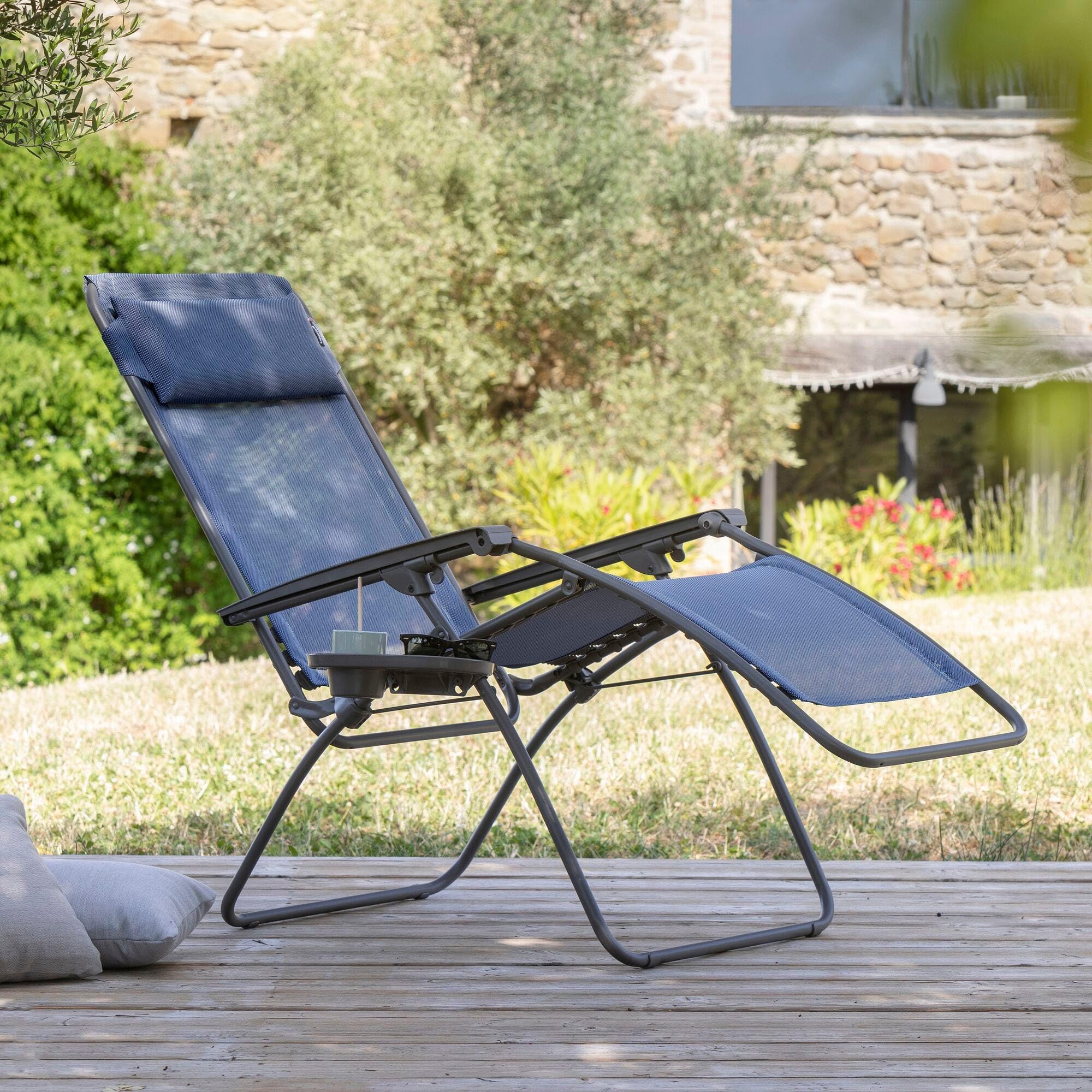 Lafuma MOBILIER - Fauteuil Relax Zéro Gravité R Clip - Chaise Longue Pliante Terrasse et Jardin - Toile Batyline Résistante - Transat Multiposition, Tout Confort, Fabriqué en France - Bleu Ocean