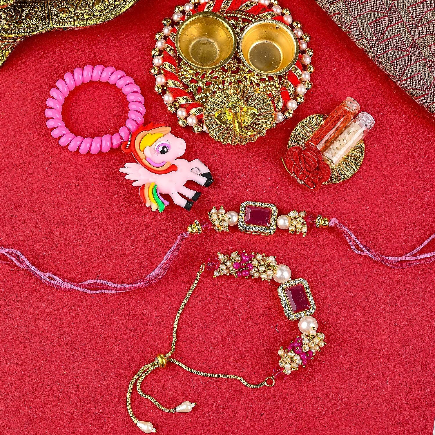 SAUDEEP INDIA Family Rakhi Set | Rakhi For Brother and Bhabhi | Cartoon Rakhi For Kids | Lumba Rakhi | Couple Rakhi Set (Family Rakhi Set 01) (Export Quality) 1