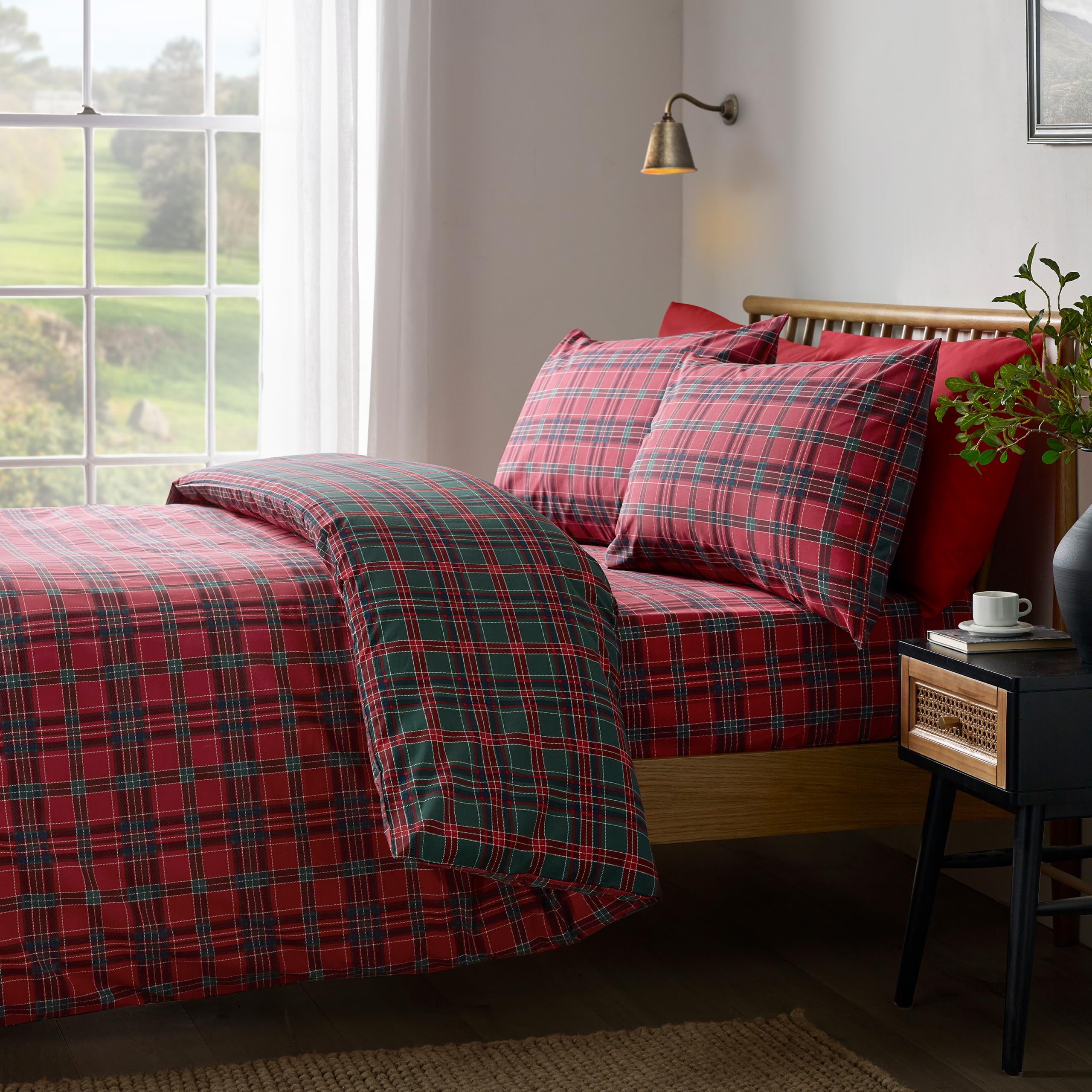 Catherine Lansfield Tartan Check Double Duvet Cover Set Red/Green
