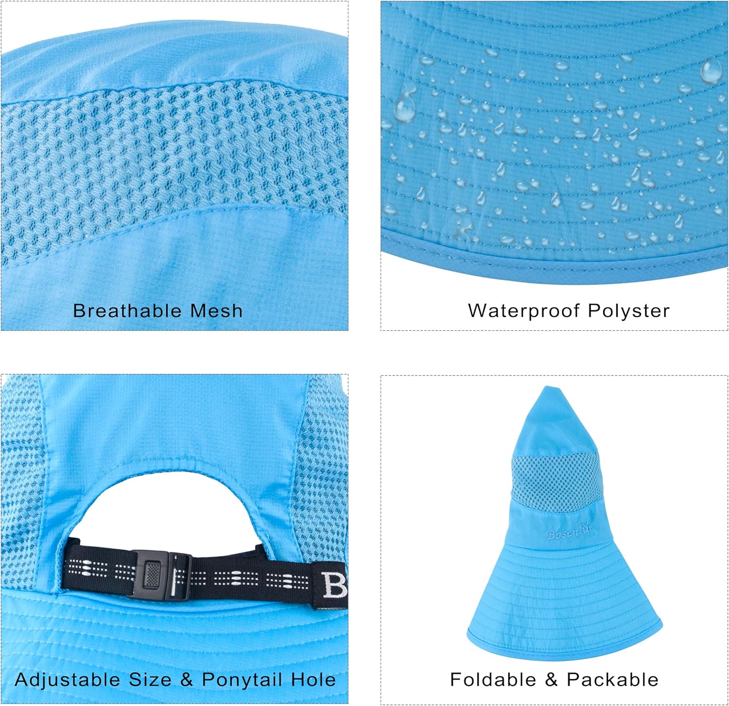 Women's Summer Sun Outdoor UV Protection Foldable Mesh Wide Brim Beach Fishing Bucket Hat - Image 4