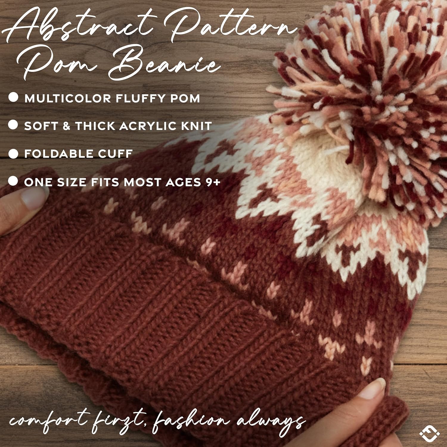 Funky Junque Women’s Knit Pom Beanie – Cozy Womens Winter Hat, Apres Ski Cold Weather Beanies with Geometric and Cross Design - Image 6