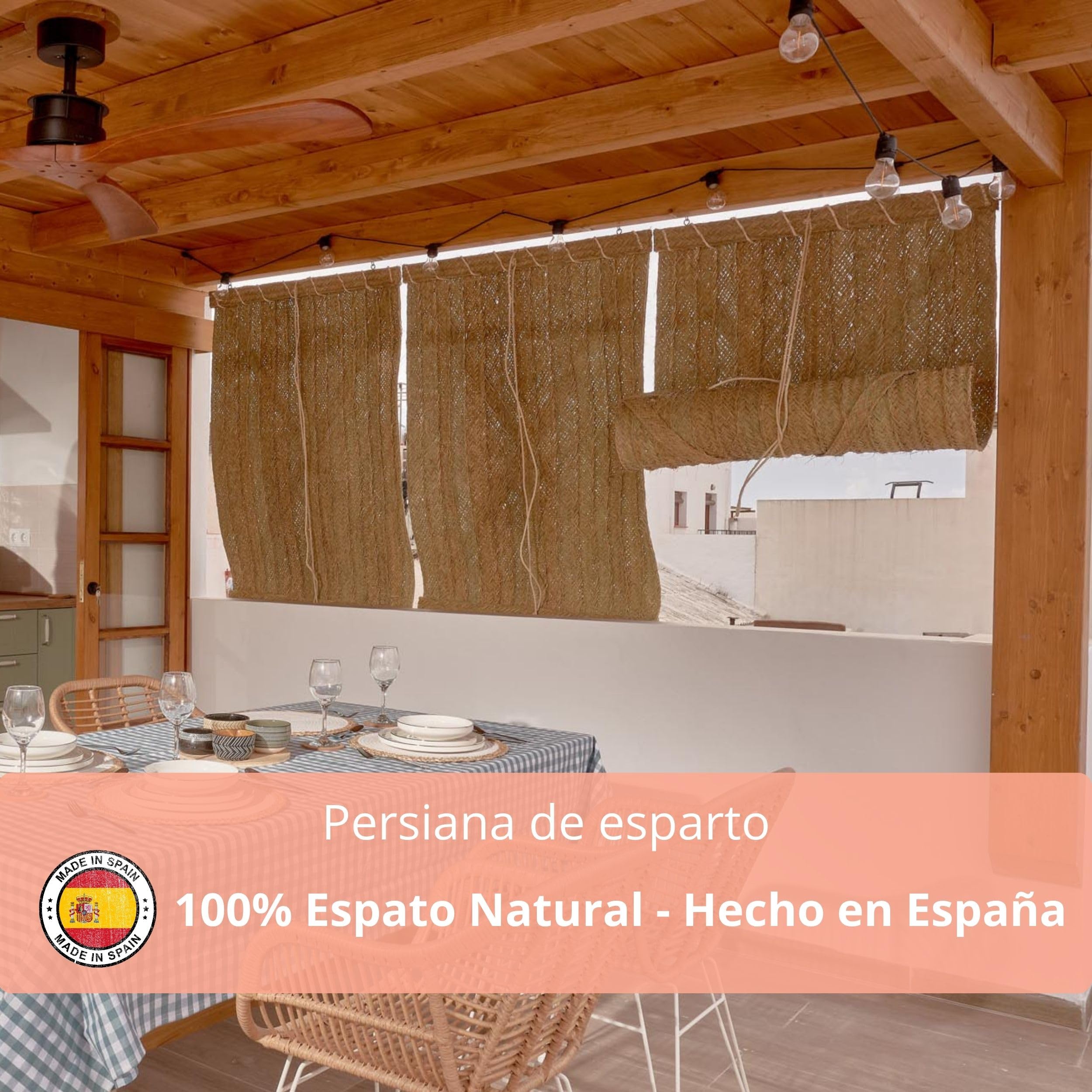 Persiana de Esparto Hecha a Mano en España (150x130 cm.) - Cortina de Esparto Esterón Andaluz, persiana de Fibras Naturales - Persiana de Yute.