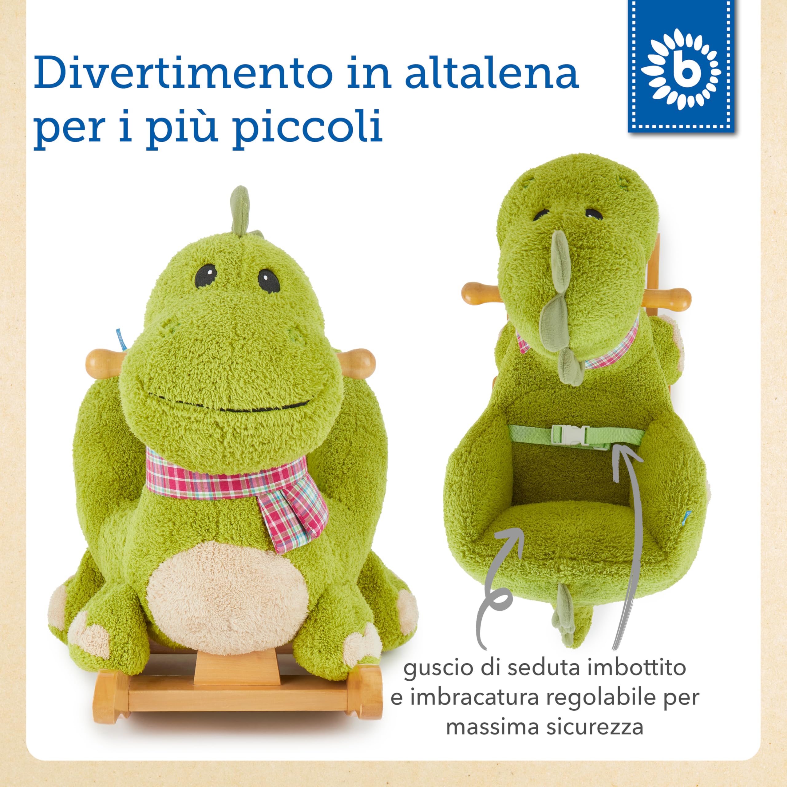Bieco 74002110 dondolo animale Dino, circa 65 x 32 x 48 cm, verde