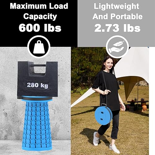 Miniatura 4 de ALEVMOOM Taburete plegable mejorado con cojín y bolsa, taburete plegable retráctil portátil de 18 pulgadas de alto para adultos, ligero pero