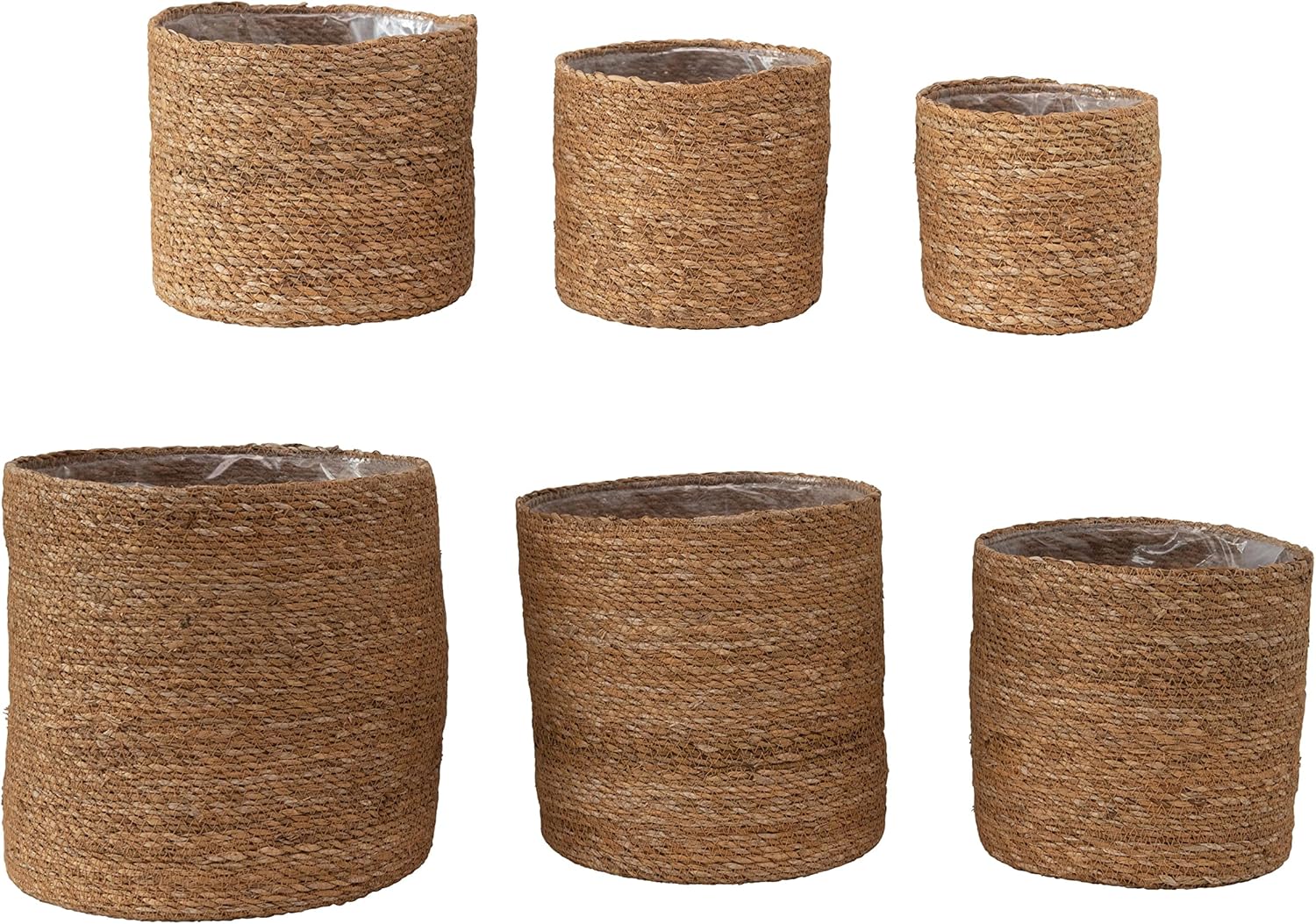 Creative Co-Op Hand-Woven Seagrass Baskets with Plastic Lining, Set of 6