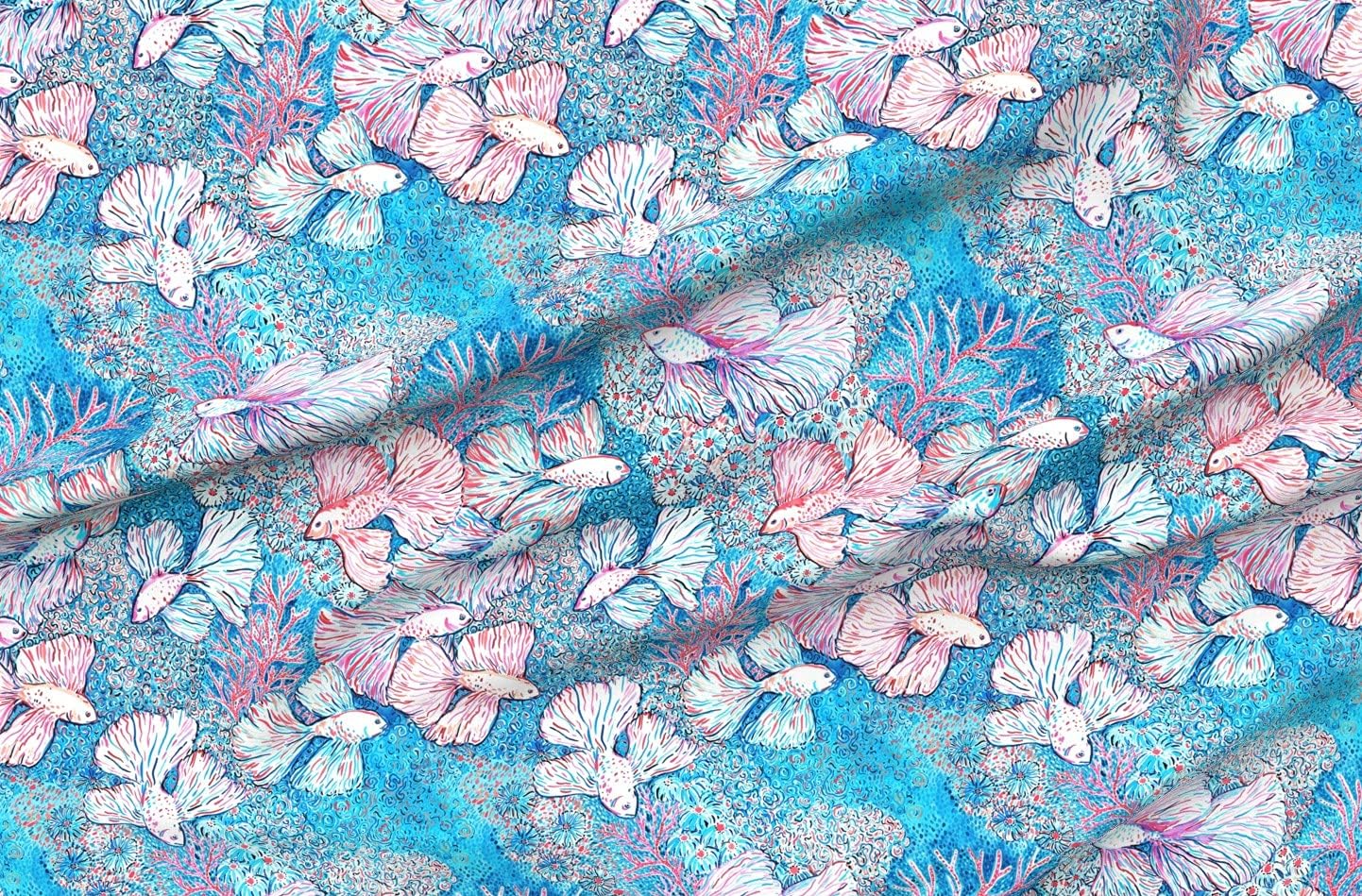 Spoonflower Fabric - Coral Reef Inspired Watercolor Tropical Fish Blue Printed on Minky Fabric by The Yard - Sewing Baby Blankets Quilt Backing Plush
