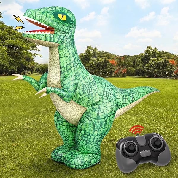 Jovow 2.4GHZ Remote Control Inflatable Dinosaur Toy for Kids,Electric Toy Dinosaur with 360ΓΒ°Rotation,Forward & Backward