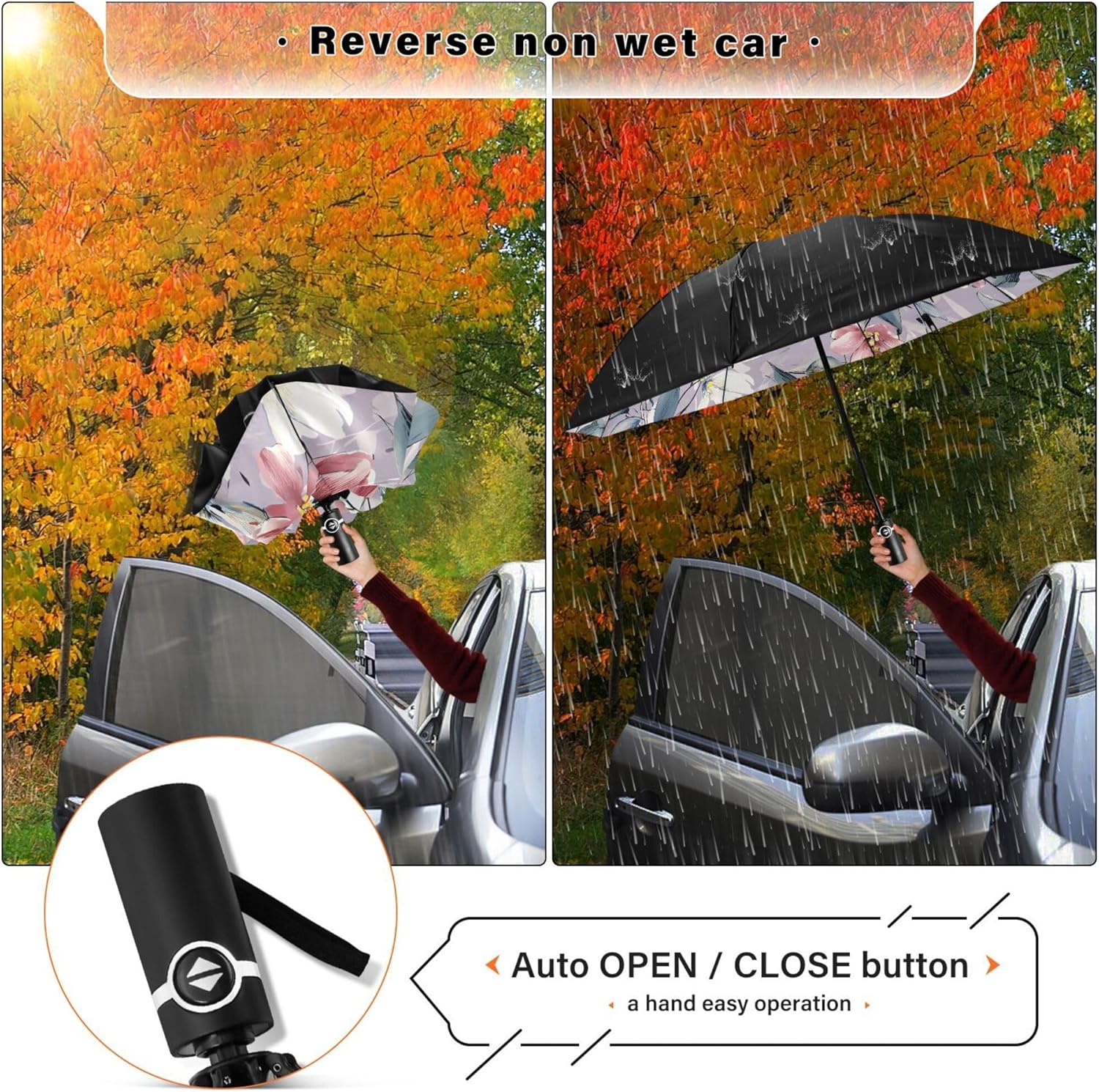 Automatic Folding Umbrella Windproof Strong, UV Protection Compact Starry Sky Sun Rain Sun Rain Travel Umbrellas for Women Men