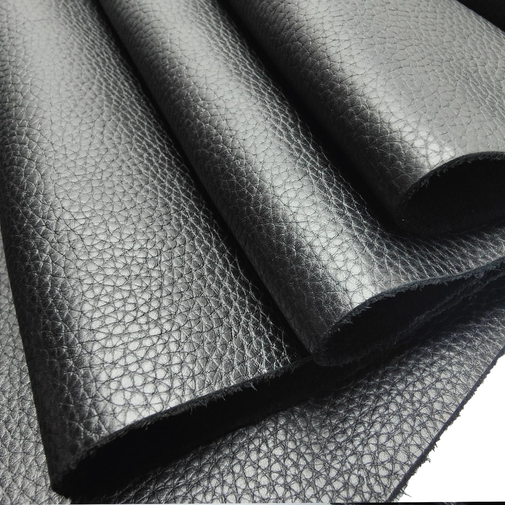 DOQN Bump Texture Genuine Leather Sheets 2.0mm Thick Plain Geometric Pattern Printed Leather Fabic for Craft & Hobby (Litchi Pattern | Black, 12"x124")