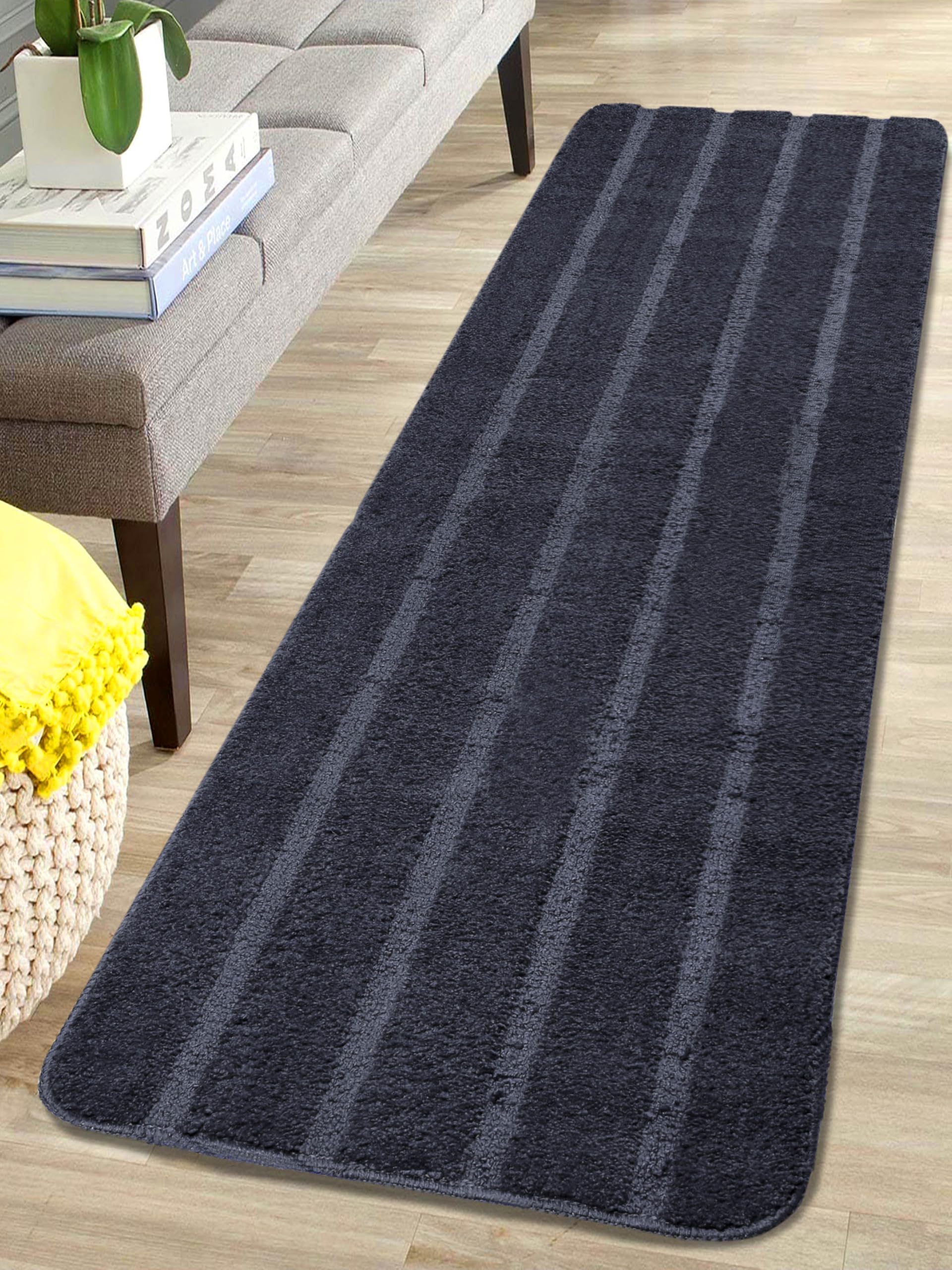 SARAL HOME EASY LIVING Striped Soft Microfiber Durable & Washable Multipurpose Bedside Runner for Home/Kitchen/Living Area/Lobby/Office Entrance with Anti Skid Backing (Grey, 50 Cm X 180 Cm)-picture-11