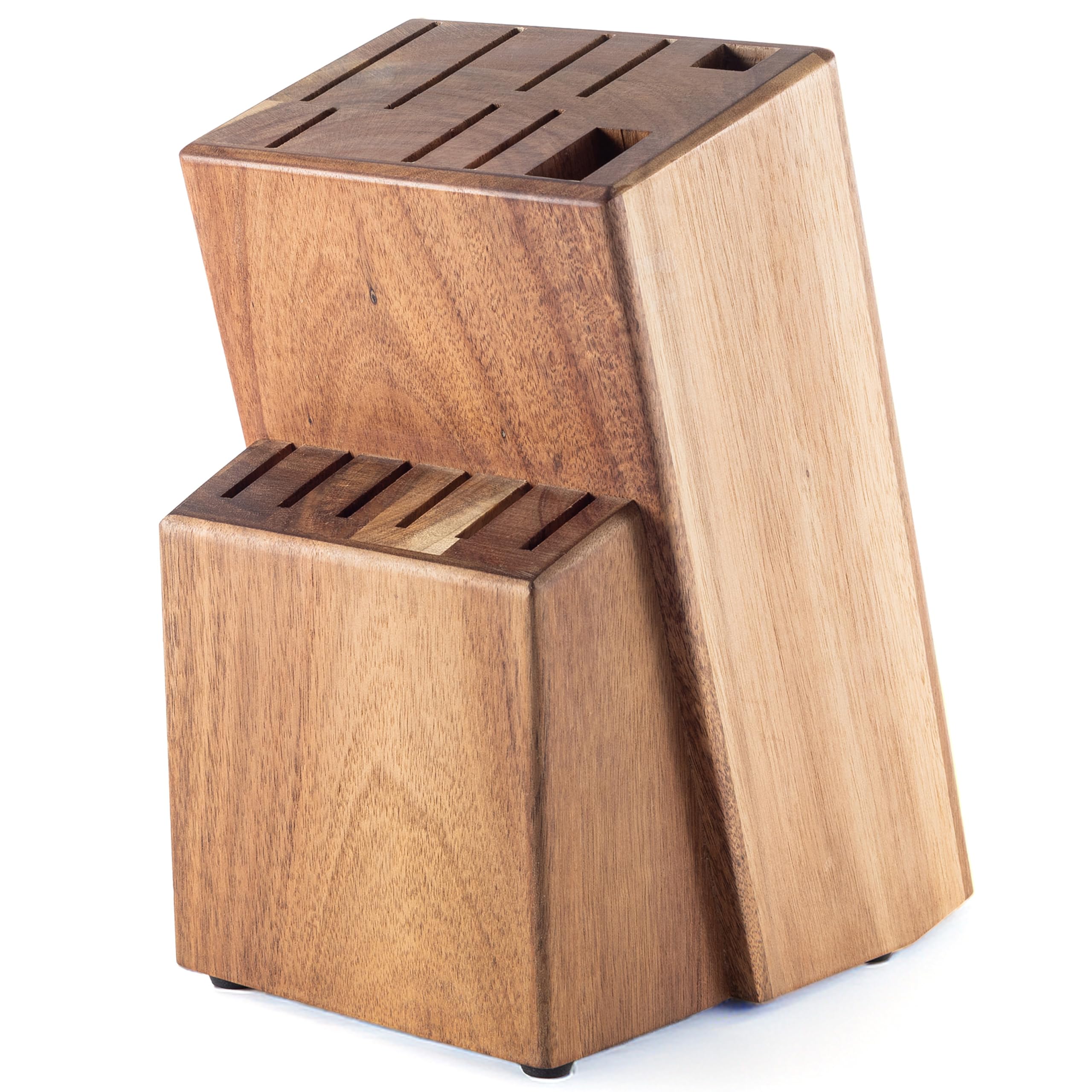 Messerblock Holz ohne Messer - Universal Messerhalter aus Akazienholz für 15 Messer - Sicherer Messerorganizer mit Scherenfach & Wetzstahl-Schlitz - Rutschfester Küchenmesserblock (Braun)