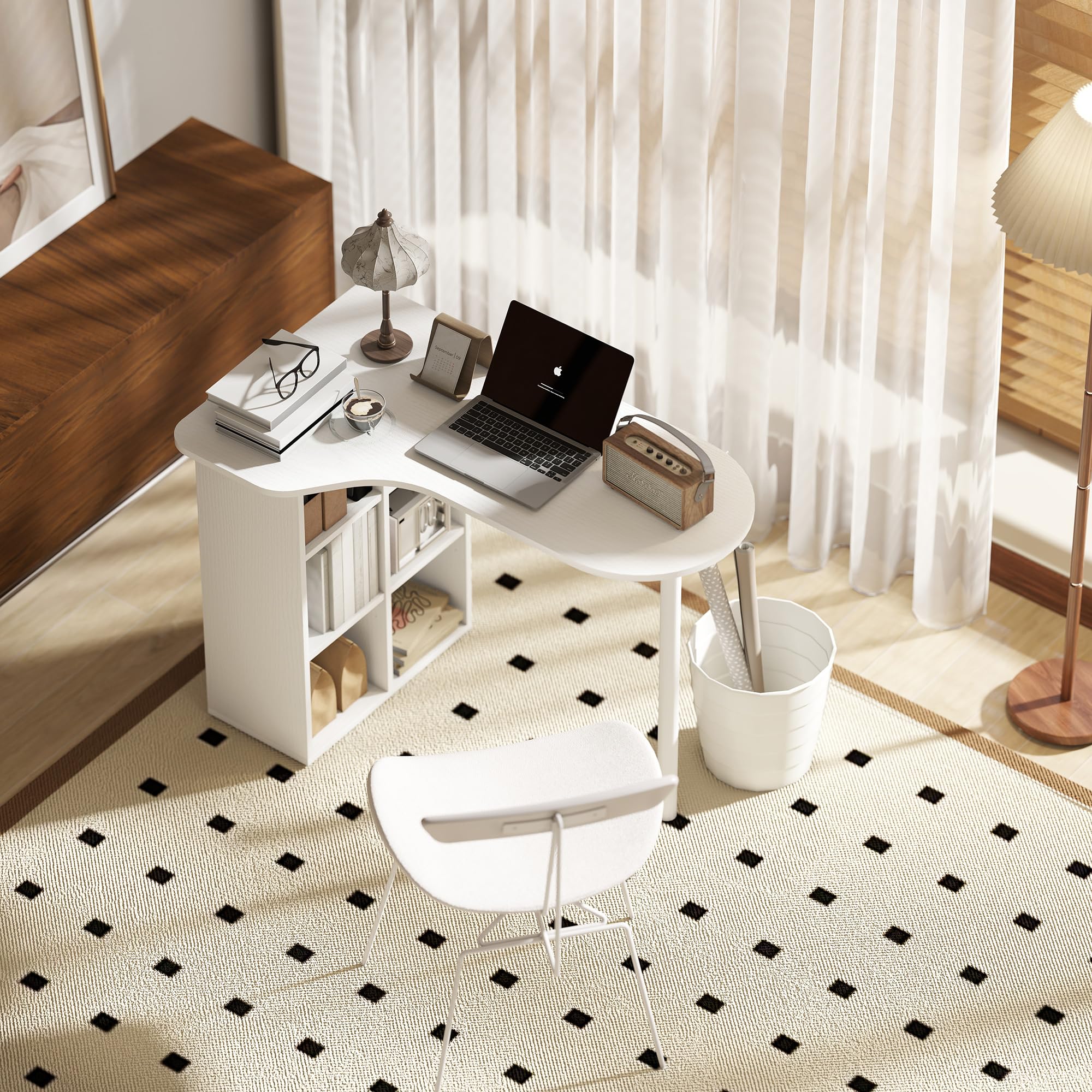 HOMCOM Scrivania Salvaspazio, con 6 Scomparti, 100x59x75.5 cm, Bianco | Scrivania Piccola, 4 Scaffali Regolabili, Piano Ricurvo, Tavolo Computer, per Casa, Studio e Ufficio