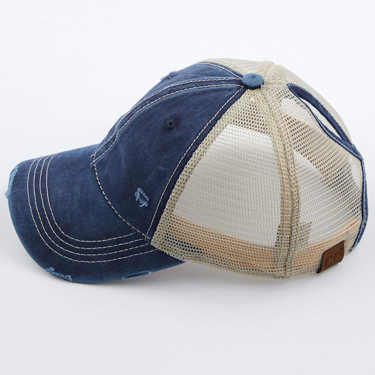 C.C Hatsandscarf Exclusives Washed Distressed Cotton Denim Ponytail Hat Adjustable Baseball Cap (BT-12) (BT-13) - Image 2