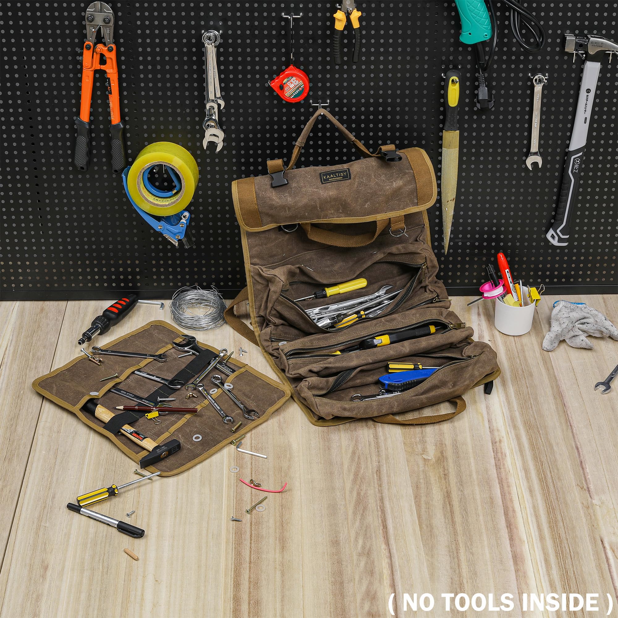 Rouleau de rangement pour outils | Sac de transport d'outils multifonction (4 poches et 1 rouleau amovible), sac à outils enroulable en toile cirée de 453,6 g – pour ensemble de marteaux, clés, ciseau