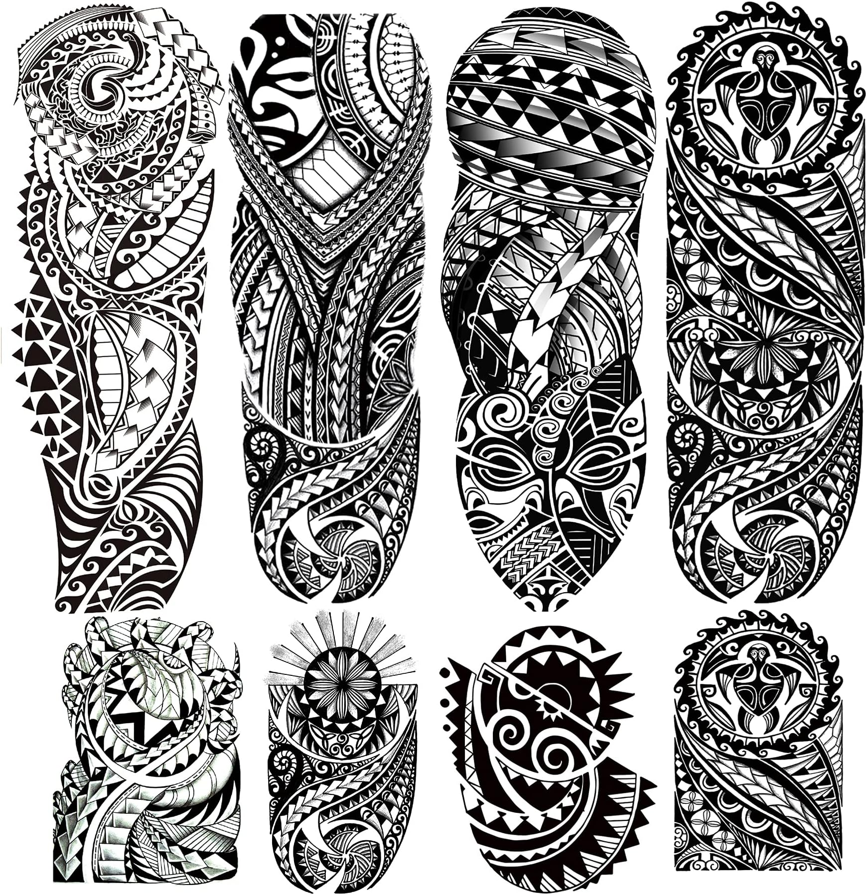 Tribal Totem Temporary Tattoo Stickers 4-Sheet Large Full Arm Tribal Totem Sleeve Tattoos and 4-Sheet Fake Half Arm Maori Tattoos