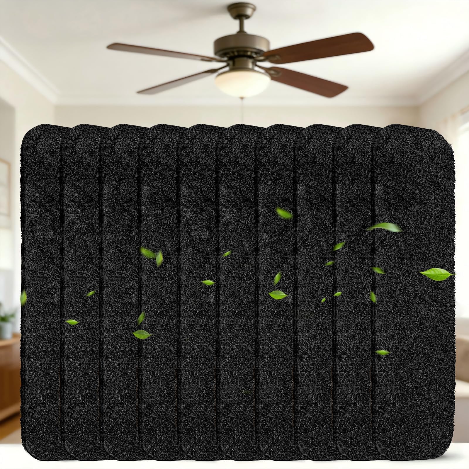 - 10Pcs Ceiling Fan Filters for Blades, Activated Coconut Shell Carbon Ceiling Fan Filters, Unscented Fan Blade Air Purifier Pads for Common Household Contaminants, Easily Sticks