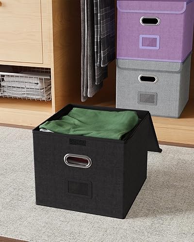Miniatura 6 de Oterri Paquete de 2 cajas organizadoras de archivos, caja de archivos, archivador pequeño para carpetas de cartas, caja de archivo portátil negra,