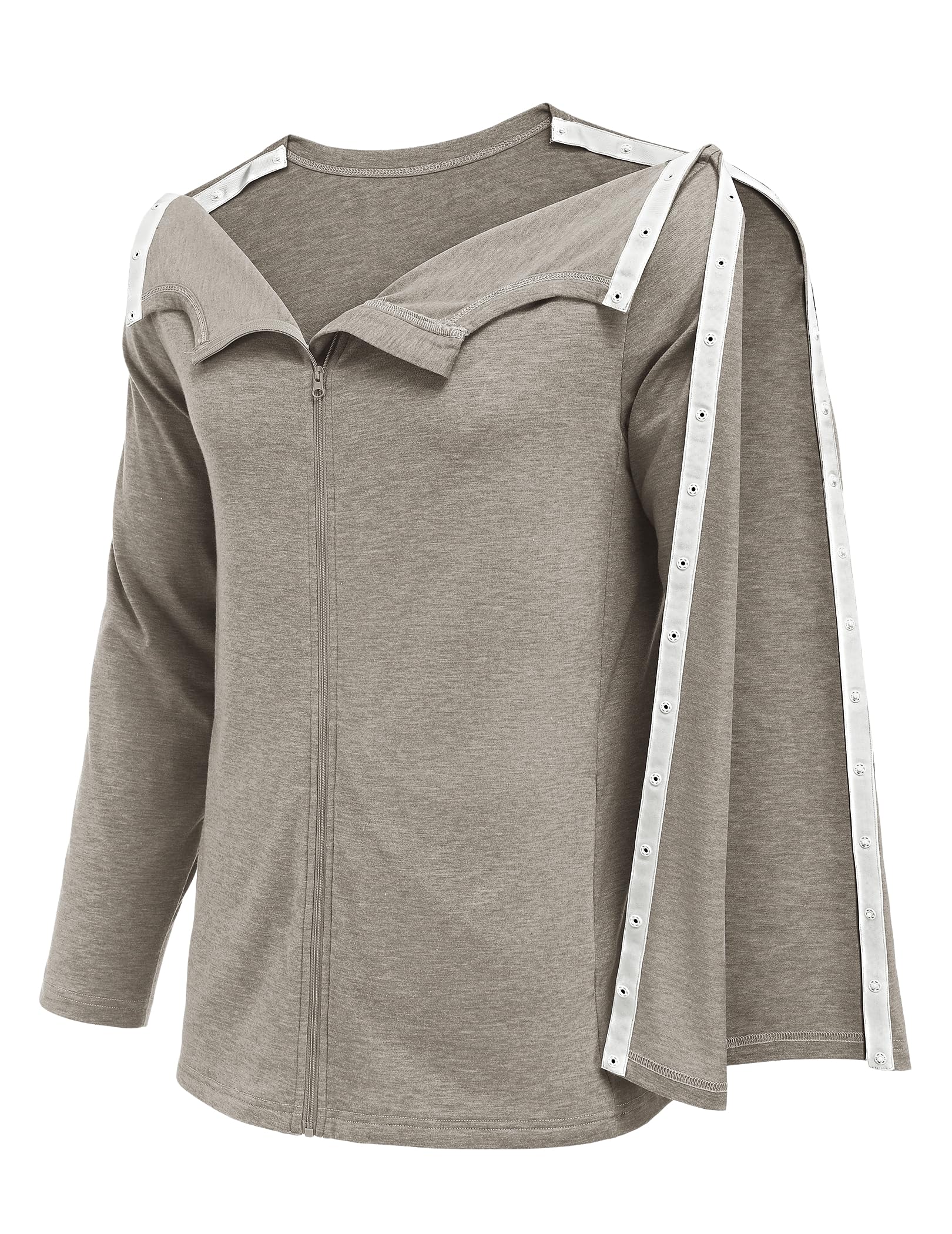 Deyeek Men's Shoulder Surgery Shirts Front Zip Adaptive Shirt with Arm Open