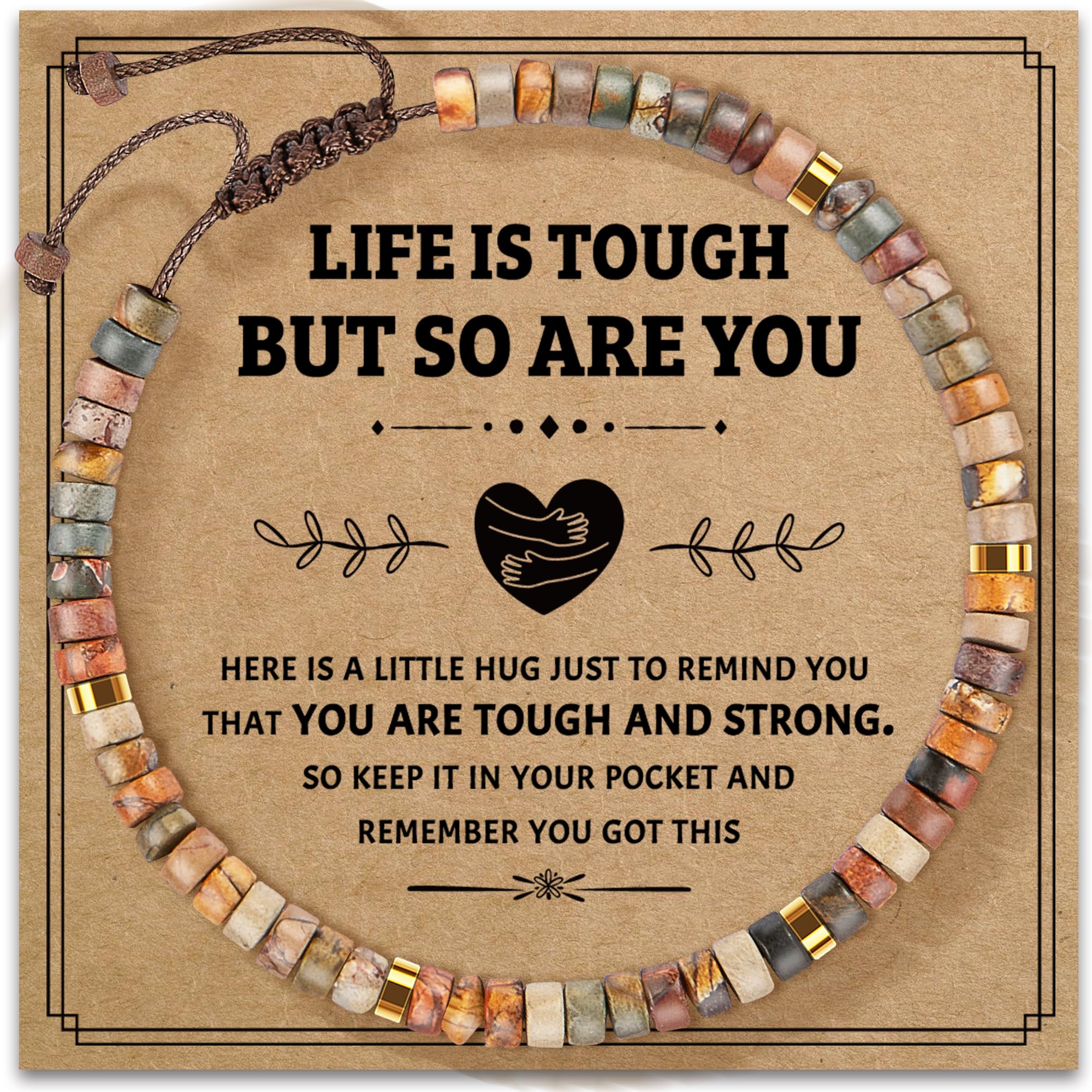 ZOKCC Cheer Up Bracelets Gifts for Women Healing Natural Stone Bracelets with Postive Words - Inspirational Friendship Gifts for Women Friend Sister Coworker Bestie BFF