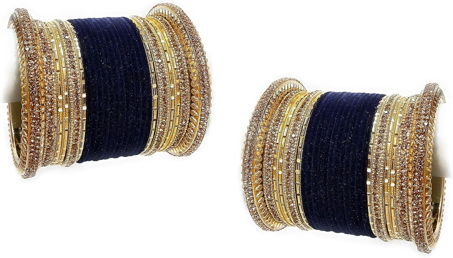 Adorable Designer Metal Velvet Bridal Bangles Set Worked with Zircon Stones For Girls & Women.