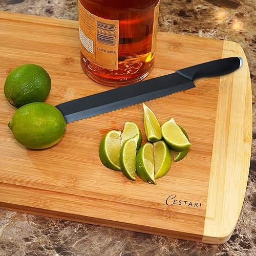 Miniatura 4 de Juego de tablas de cortar: cuchillo de pan dentado de cerámica avanzado y tabla de cortar de bambú natural, la combinación perfecta