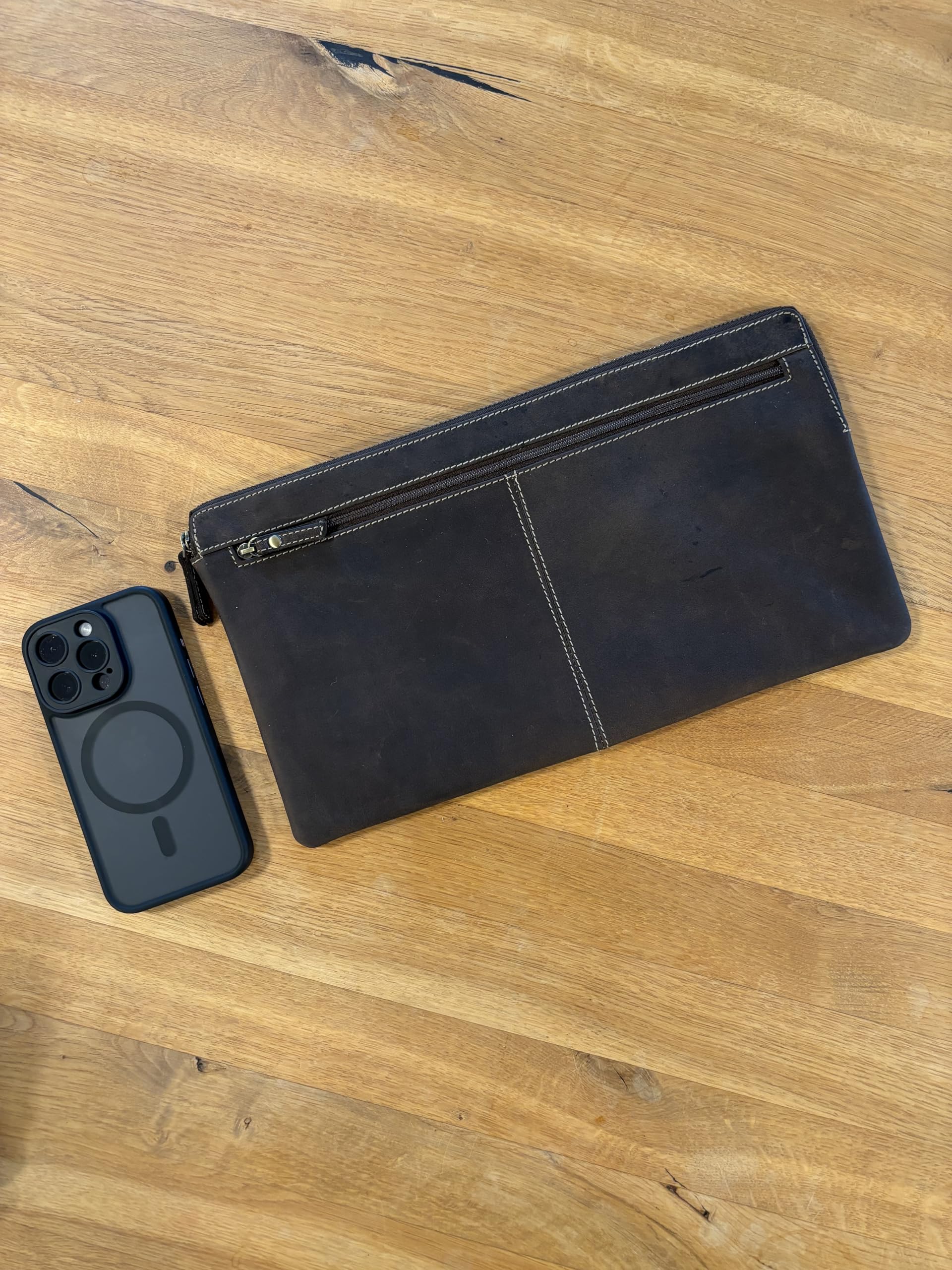 LEAS Banktasche & Geldtasche extra groß im Vintage-Style Echt-Leder, braun Special-Edition 33x18x1cm (BxHxT)