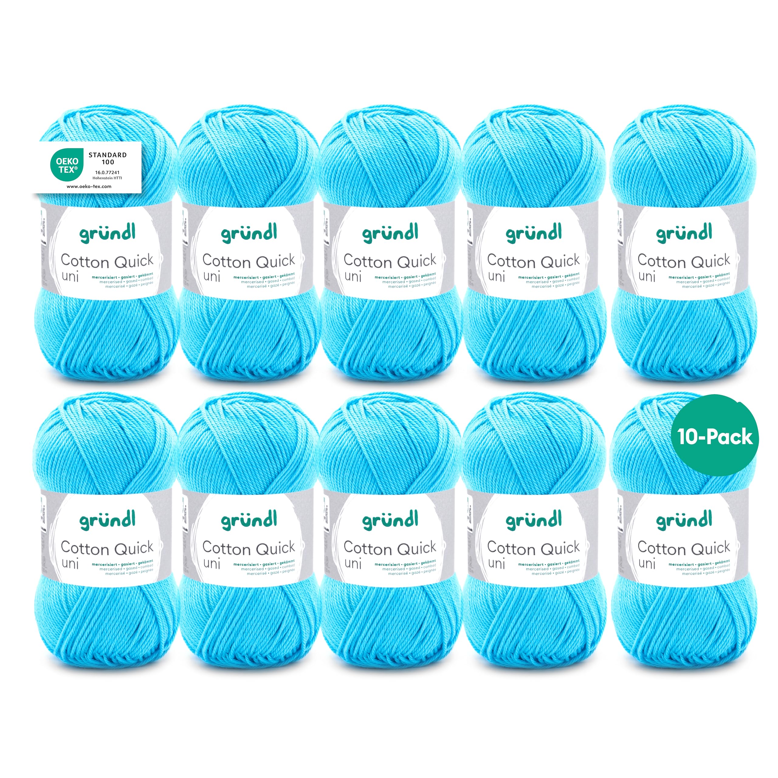 Gründl Wool Cotton Quick Plain Crochet Yarn 10 Balls 50 g Aqua Blue