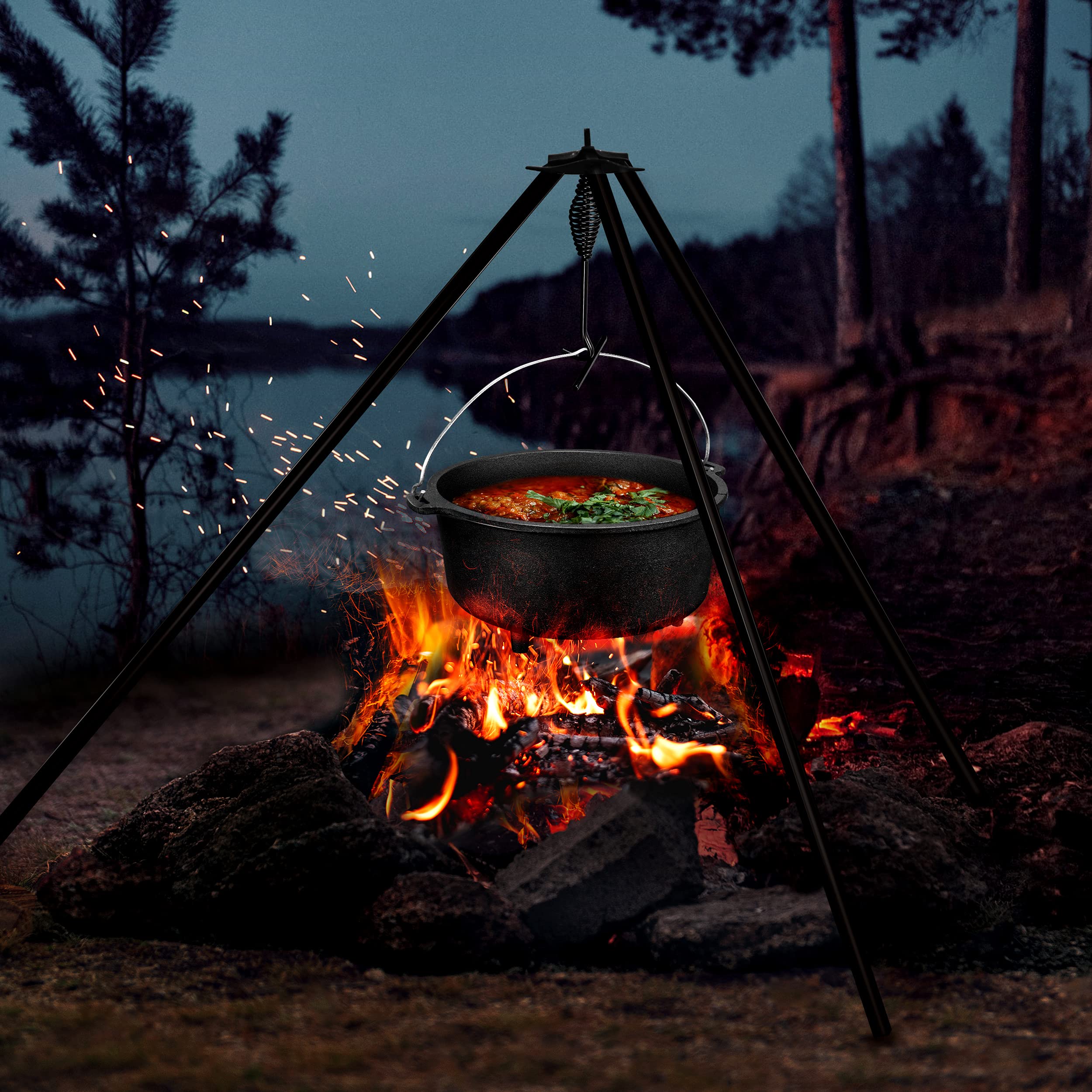 grillas Zestaw Dutch Oven wraz z pomysłami na przepisy kulinarne | już wypalony - wstępnie wypalony | garnek żeliwny I naczynie do pieczenia z uchwytem do otwierania pokrywy i uchwytem (garnek z