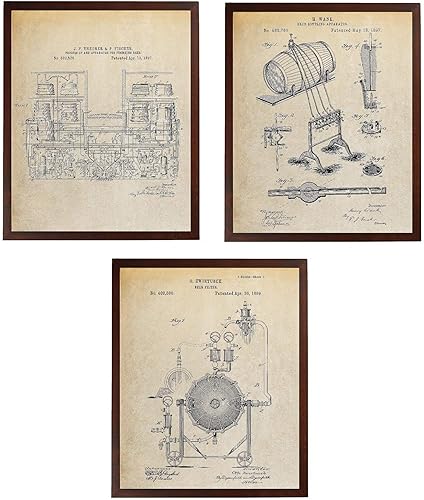 Aparato de procesamiento de cerveza Cervecería Embotellado Impresión de patente Póster de cerveza Decoración de barra Arte de alcohol Arte steampunk