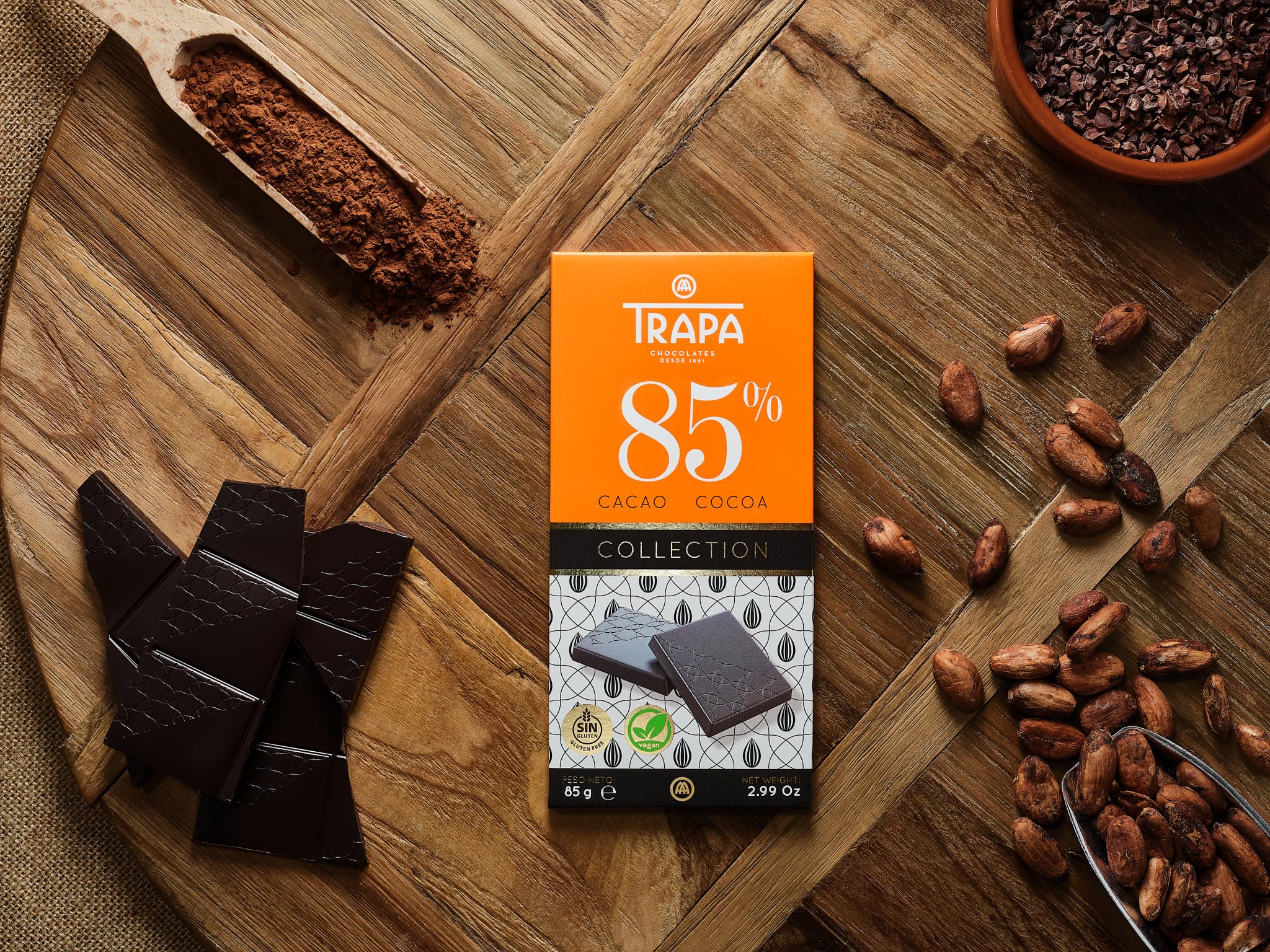 TRAPA COLLECTION | Chocolate Negro 85% Cacao | Tableta 85 g | Sin Gluten
