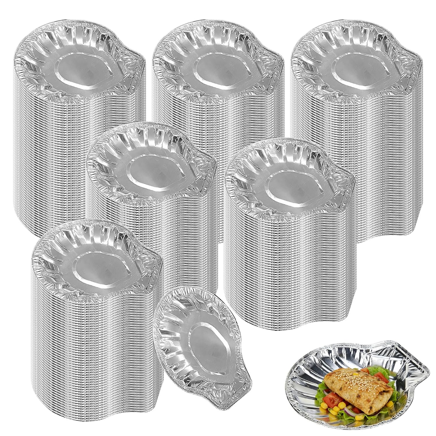 280 Pcs Aluminum Foil Clam Shells, Disposable Food Shell Pans Grillable Oyster Shells Baking Dish Pie Tins Plate for Serving All Types of Clam Pies Oyster Scallop Crab Cakes Dip（3.8 x 3.7’）