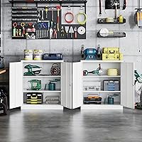 Vista 2 de STANI Gabinete de almacenamiento de metal, gabinete de almacenamiento con 2 estantes ajustables, gabinete de mostrador de acero con puertas