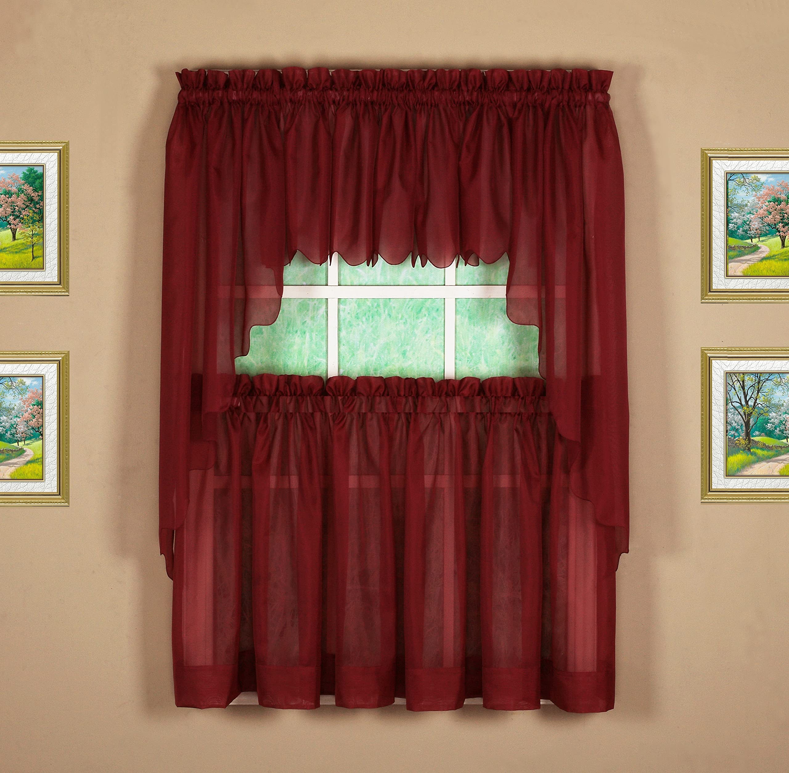 Today's Curtain Emelia Original Voile Swag Pair 38", Burgundy, 60" W x 38" L, W 60" x L 38" (1 Panels) - Image 3