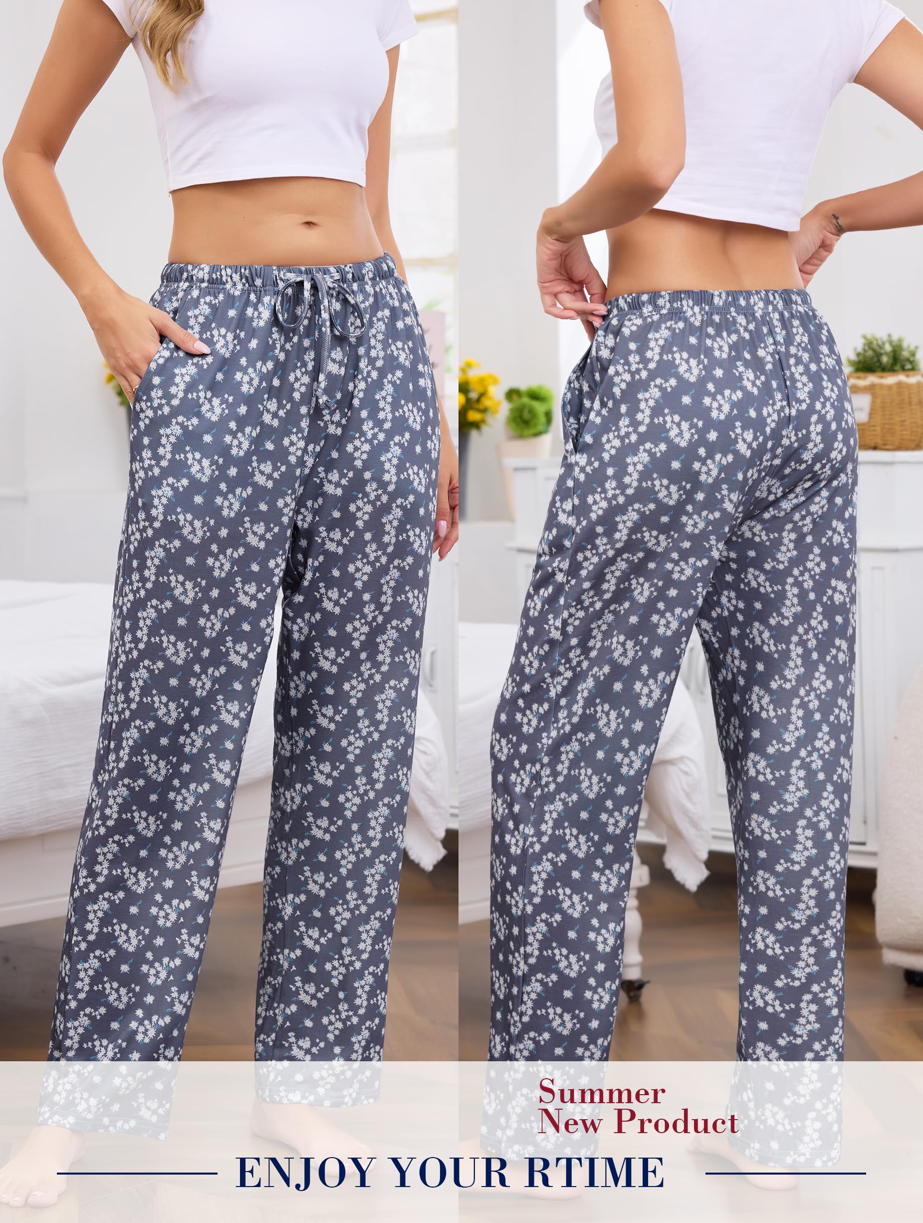 Vlazom Pantaloni Lunghi da Notte Donna in Cotone Morbidi con Stampa Elegante e Caduta Naturale