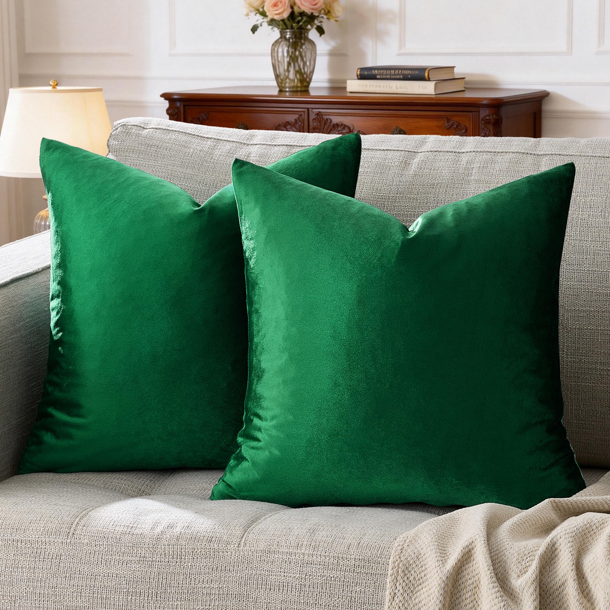 GIGIZAZA Decorative Couch Throw Pillow Covers,Set of 2 Forest Green Square Pillow Cushion Covers 22x22,Pillow Cases Velvet Pillow Covers โ image 1