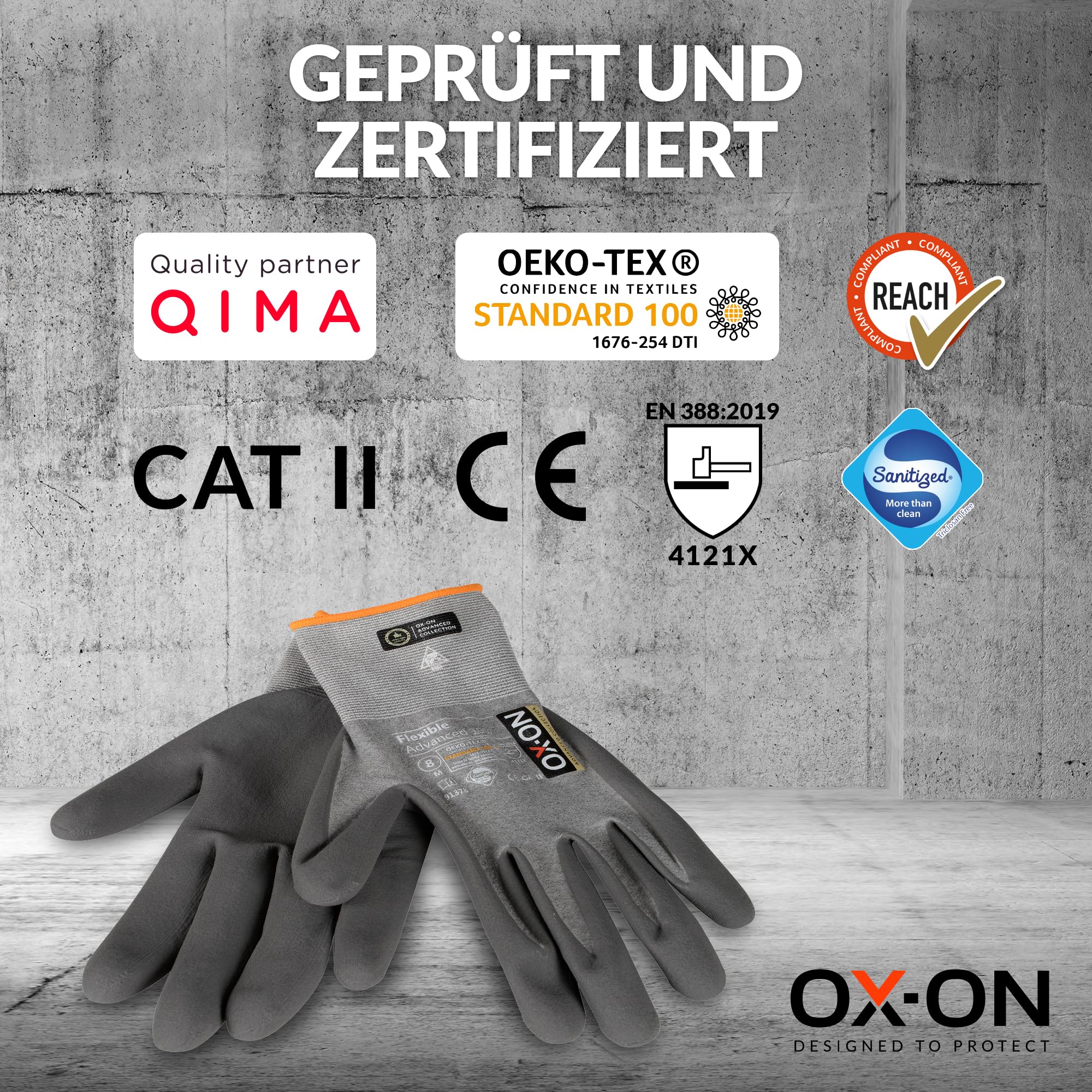 OX-ON FLEXIBLE ADVANCED 1907 Arbeitshandschuhe in Grau I 12 Paar Montagehandschuhe mit ESD-Zertifizierung & Nitrilschaumbeschichtung I Flexibel & mit Touch-Funktion I EN Zertifizierung I Gr. 11
