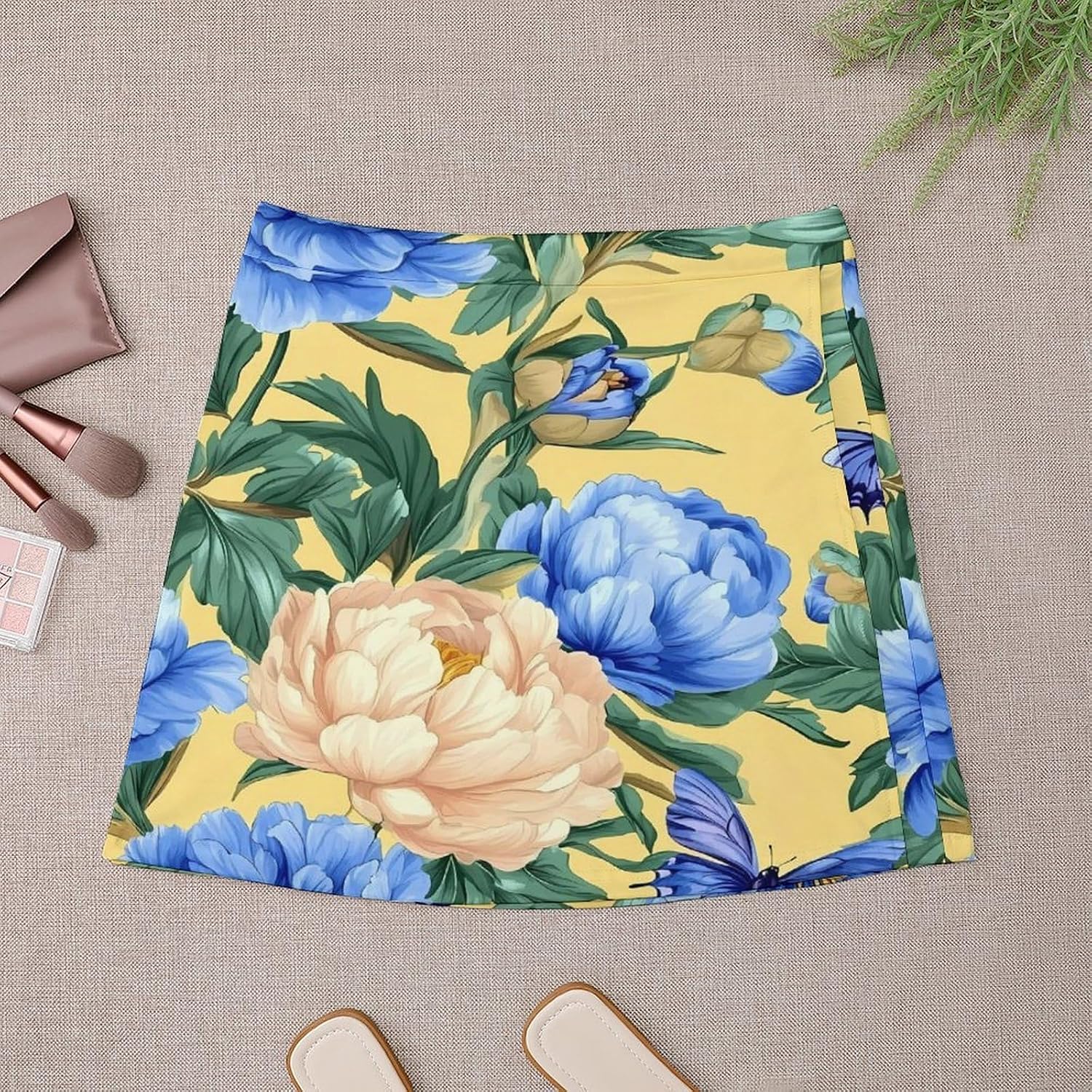 Blue Peony Flower Skorts for Women Mini A-line Skirt Casual Tennis Golf Short Skirts