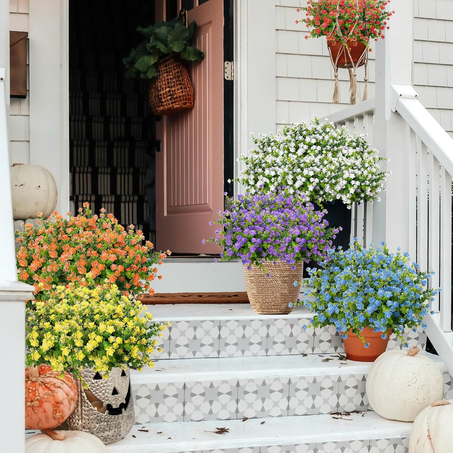 Outdoor Artificial Flowers UV Resistant, 20 Bundles Fake Realistic Floral Greenery Plants for Outside Porch, Window Boxes, Garden, Yard, Inside Home Table Decor,Blue - Image 6