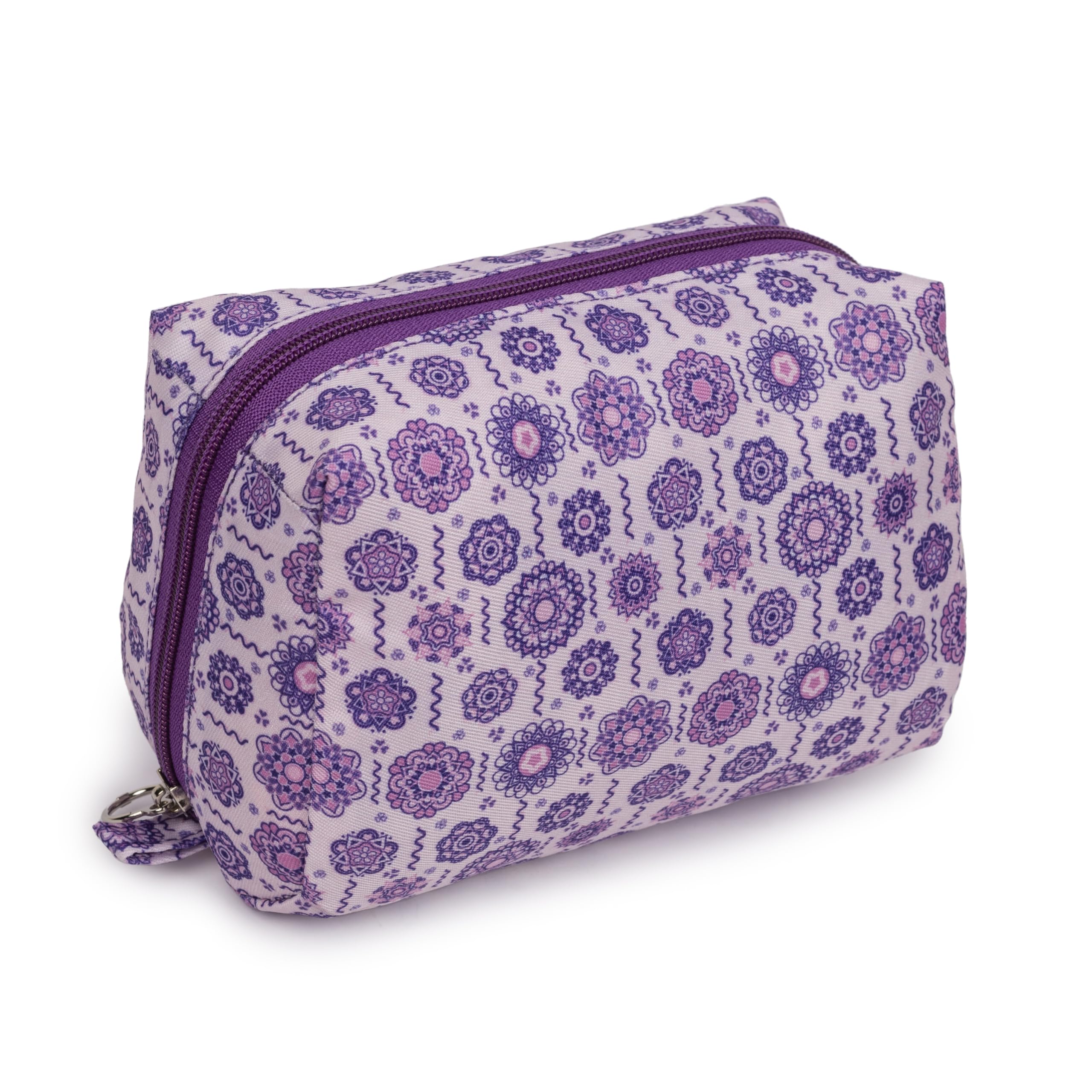 QIPS Cosmetic Pouches for Makeup Accessories, Travel Pouch, Makeup Pouch, Vanity Case, Jewellery Pouch,Toiletry Make Up Bag |White & Lilac|-image-0