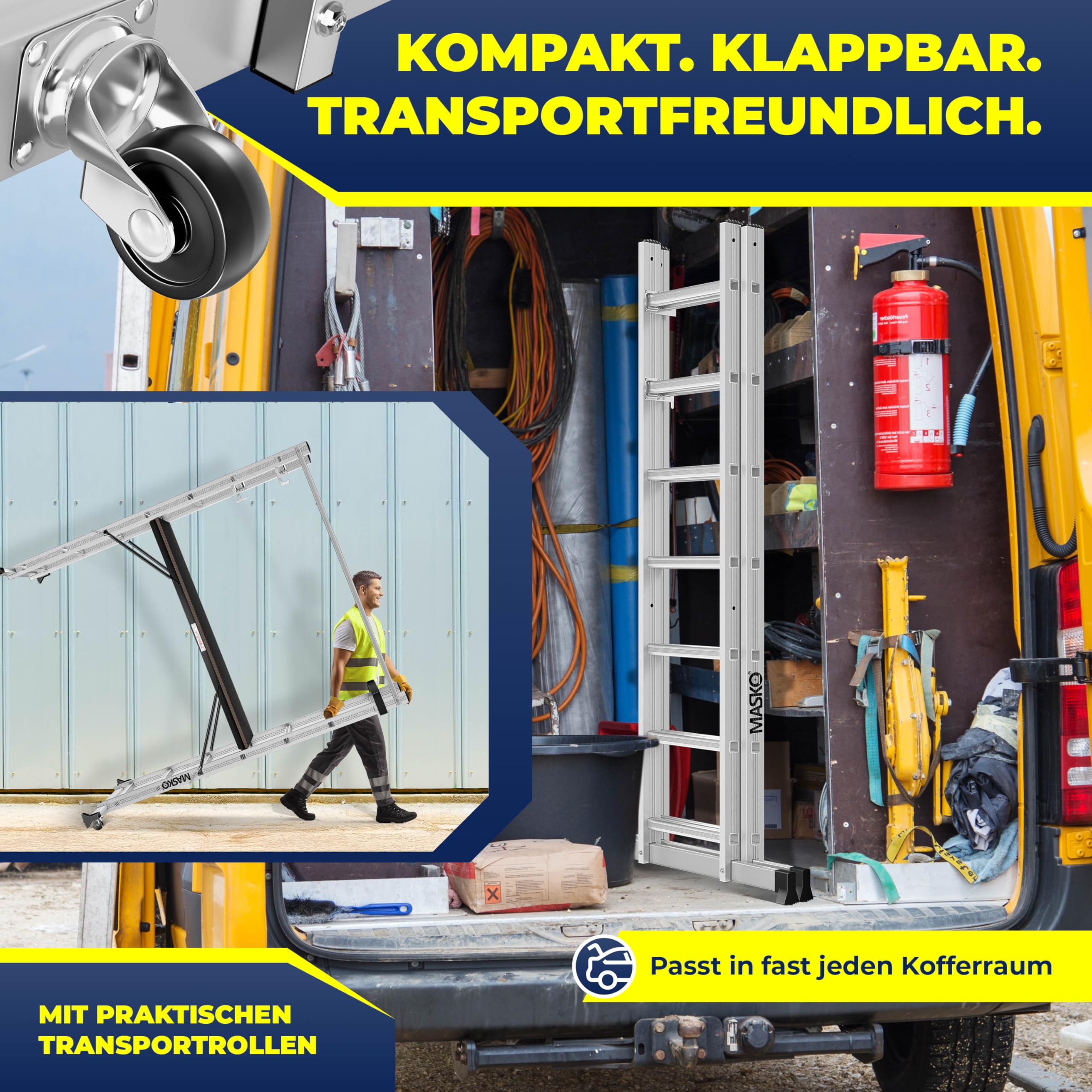Masko Échafaudage en aluminium - Échelle simple - Échelle fixe - Échafaudage - Échelle d'escalier - Plateforme de travail - Charge maximale : 150 kg - Revêtement antidérapant - Certifié GS (EN 131)